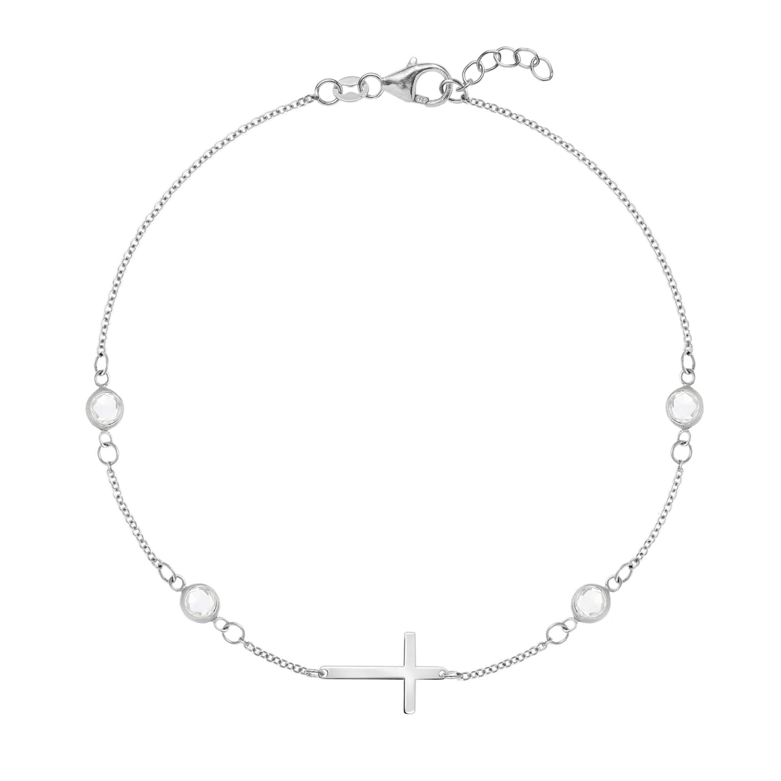 Cross & Petite 4 Birthstone Bracelet in 14k Gold