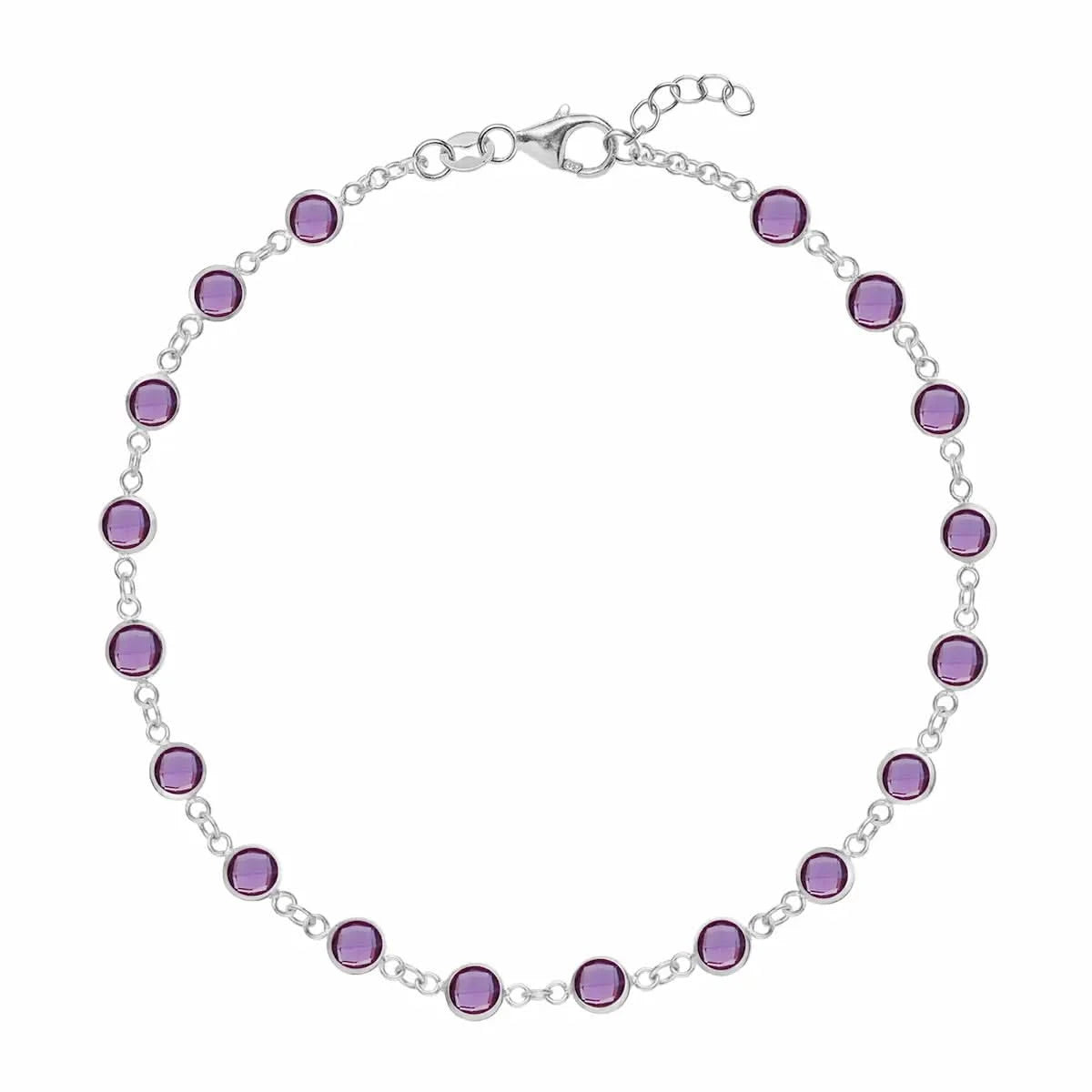 Newport 14k white gold bracelet featuring eighteen 4 mm briolette cut bezel set amethysts
