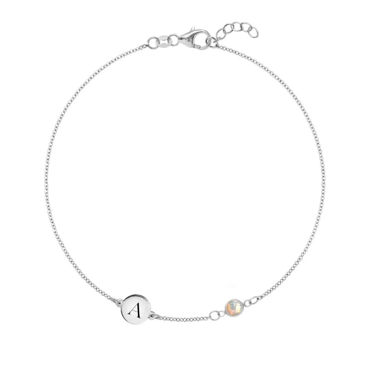 1 Letter & 1 Petite Opal Bracelet in 14k Gold (October)