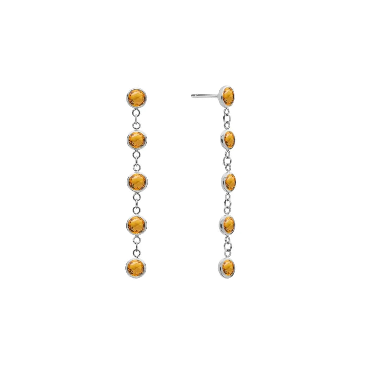 A pair of Newport earrings each featuring five 4 mm briolette cut citrines bezel set in 14k white gold