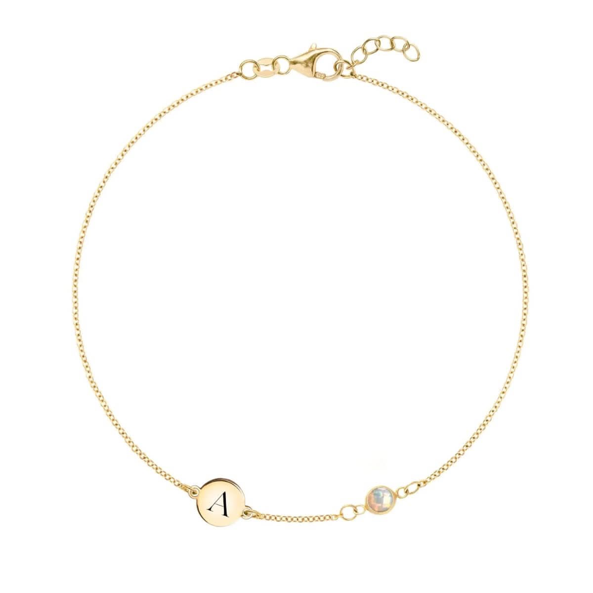 1 Letter & 1 Petite Opal Bracelet in 14k Gold (October)