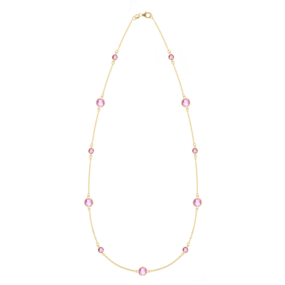 Bayberry Grand & Petite 11 Pink Sapphire Necklace in 14k Gold (October)