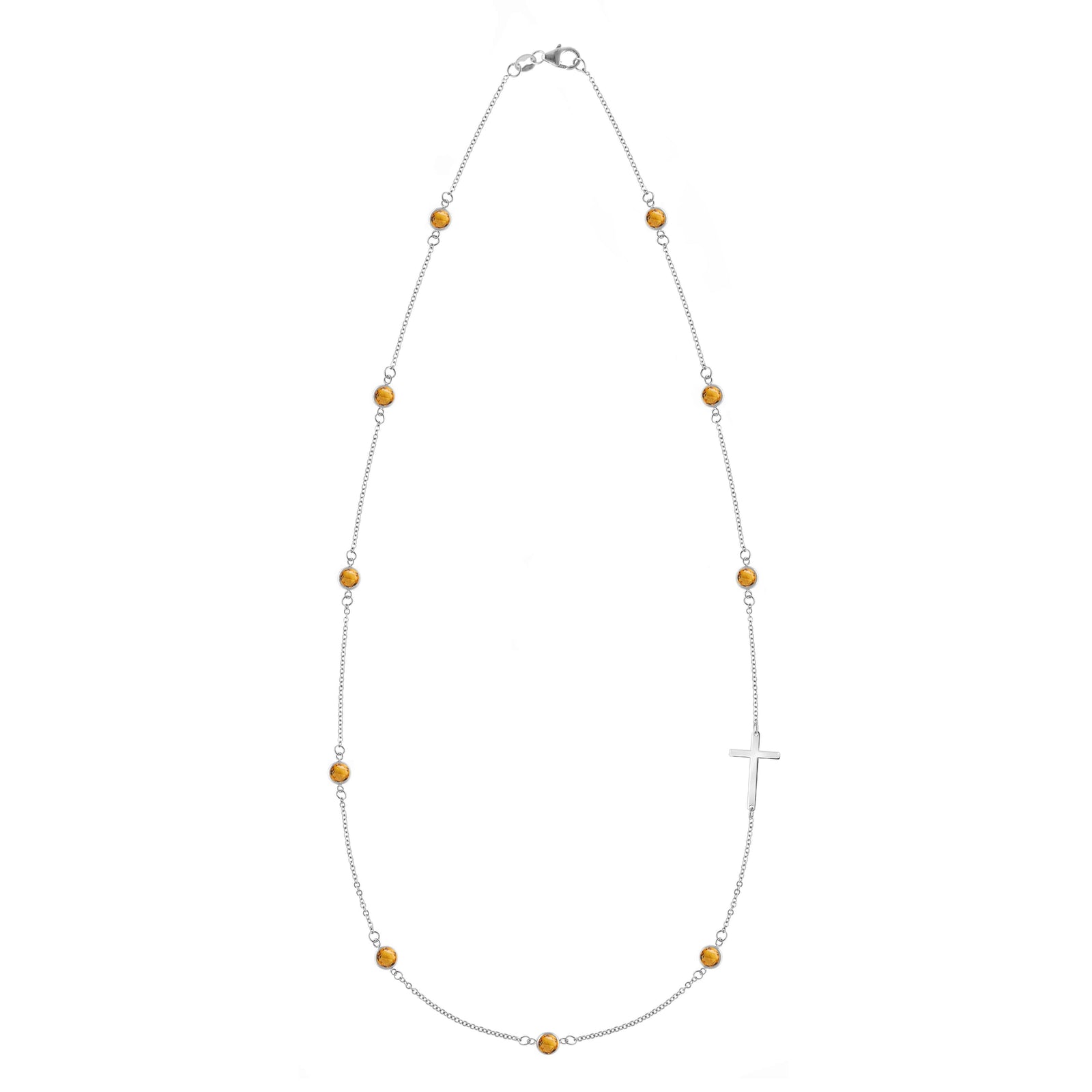 Bayberry Citrine Birthstone Cross Necklace in 14k Gold (November)