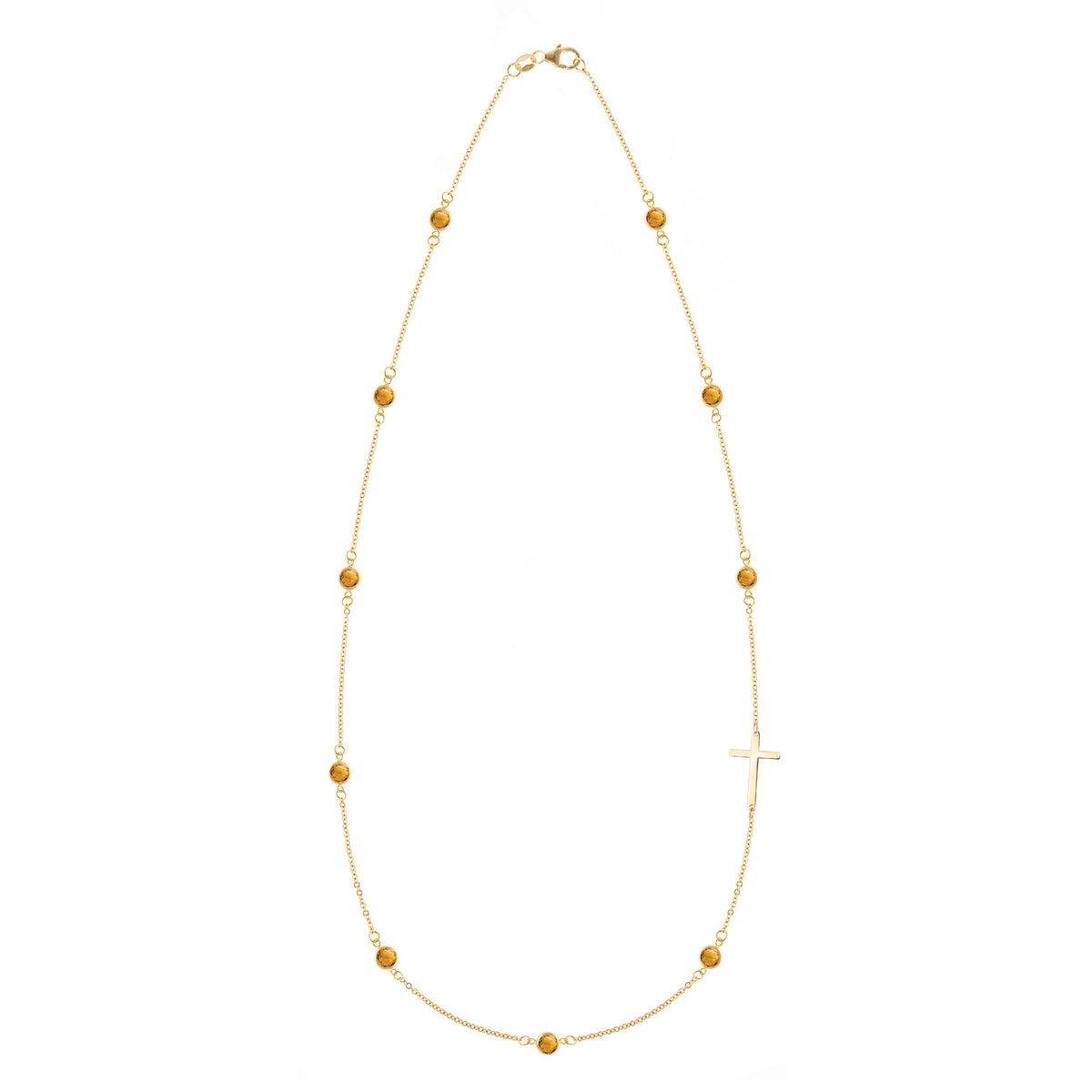 Bayberry Citrine Birthstone Cross Necklace in 14k Gold (November)