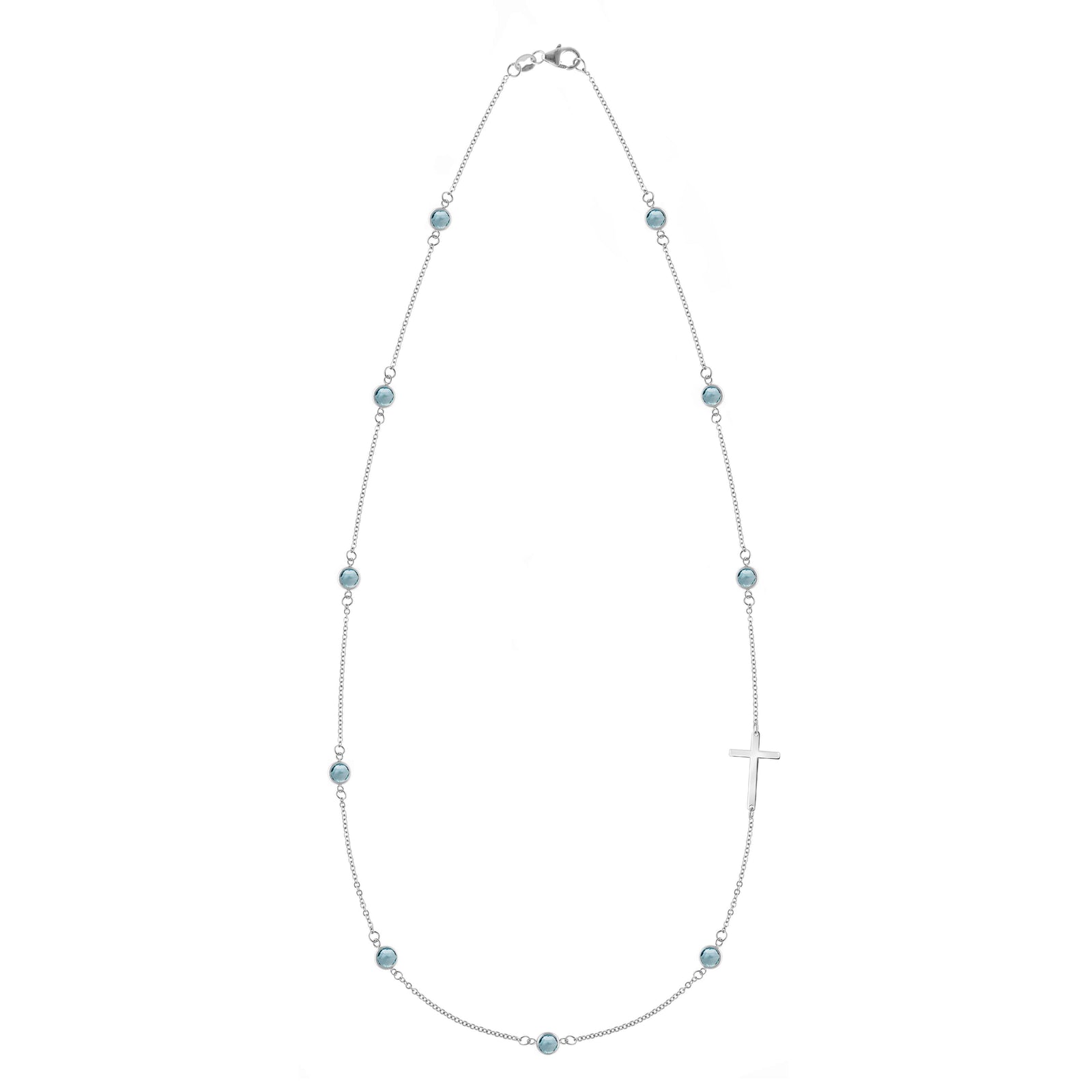Bayberry Nantucket Blue Topaz Birthstone Cross Necklace in 14k Gold (December)