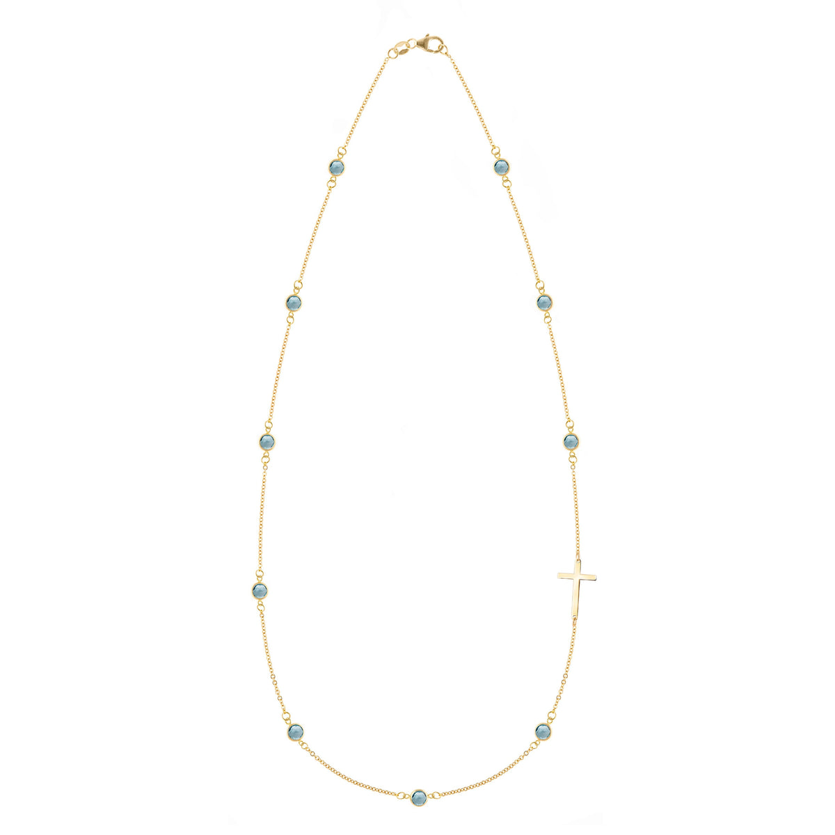 Bayberry Nantucket Blue Topaz Birthstone Cross Necklace in 14k Gold (December)