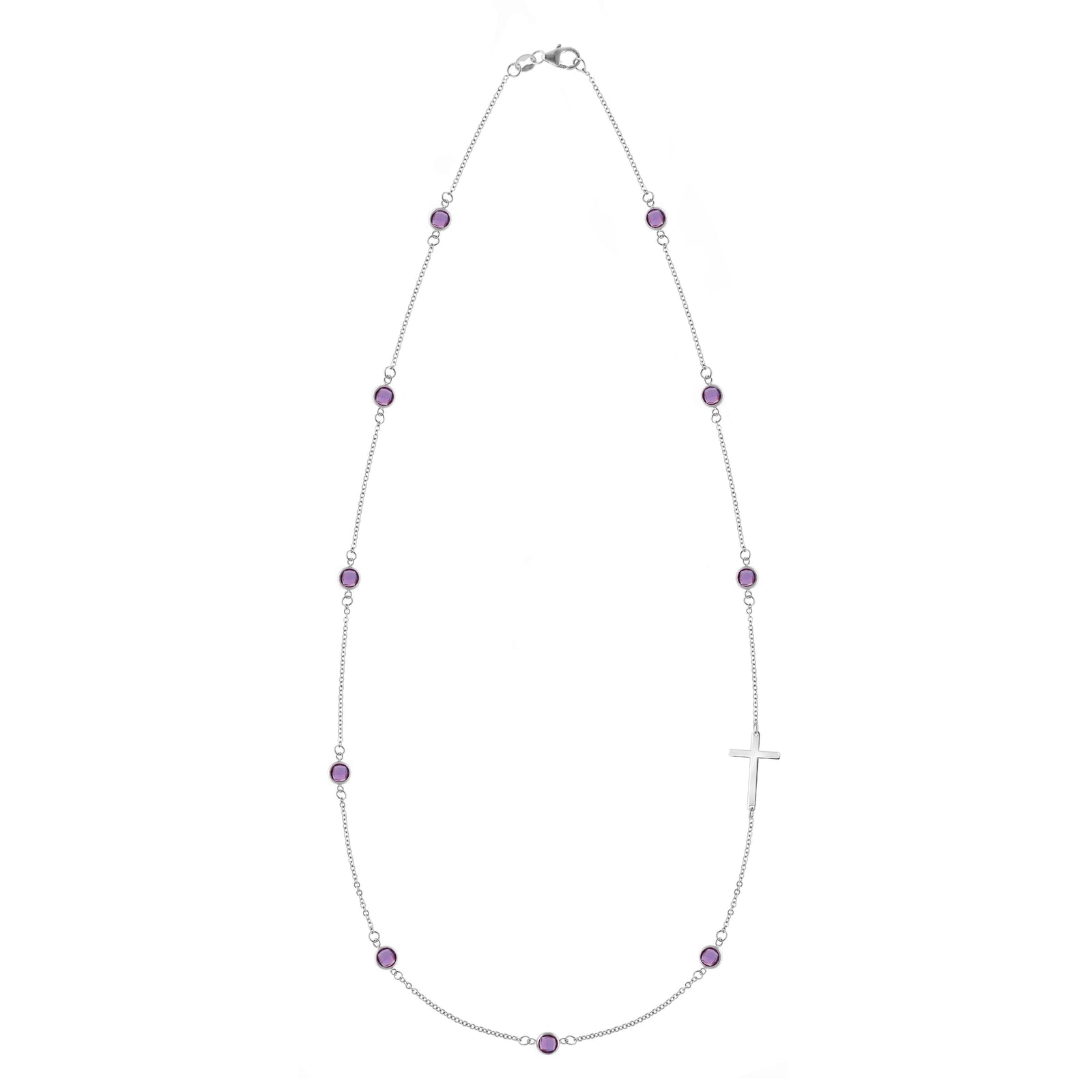 Bayberry Amethyst Birthstone Cross Necklace in 14k Gold (February)