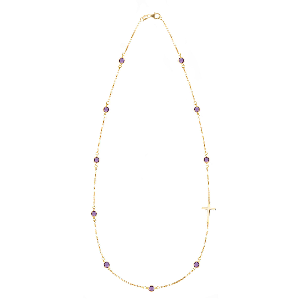 Bayberry Amethyst Birthstone Cross Necklace in 14k Gold (February)