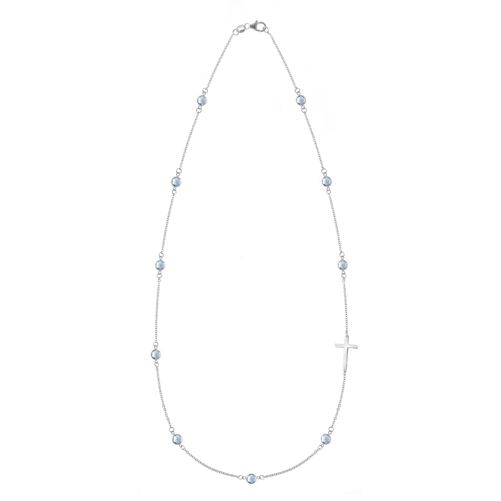 Bayberry Aquamarine Birthstone Cross Necklace in 14k Gold (March)