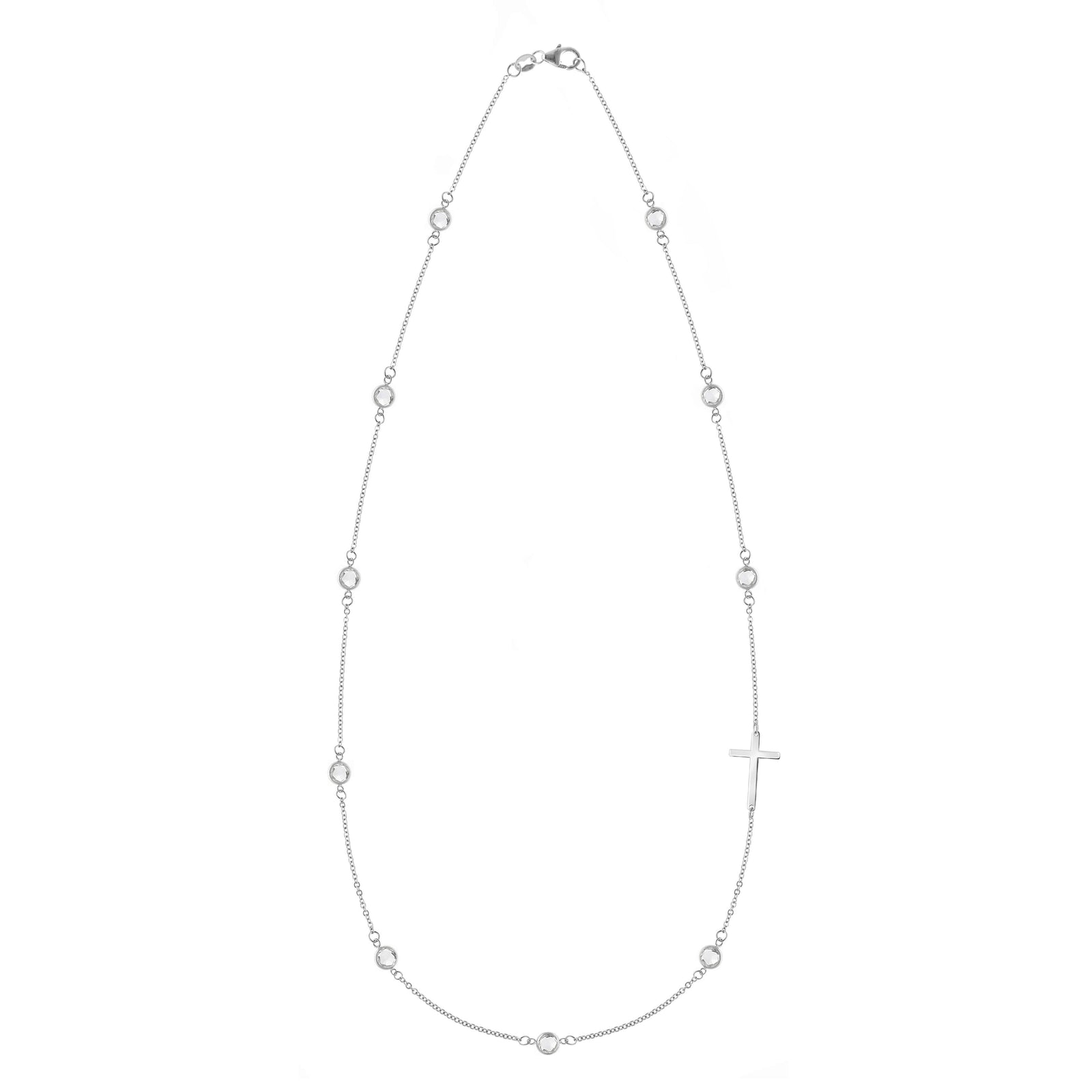 Bayberry White Topaz Birthstone Cross Necklace in 14k Gold (April)