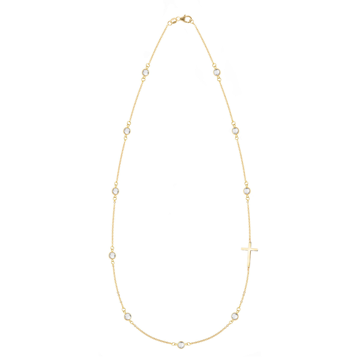 Bayberry White Topaz Birthstone Cross Necklace in 14k Gold (April)