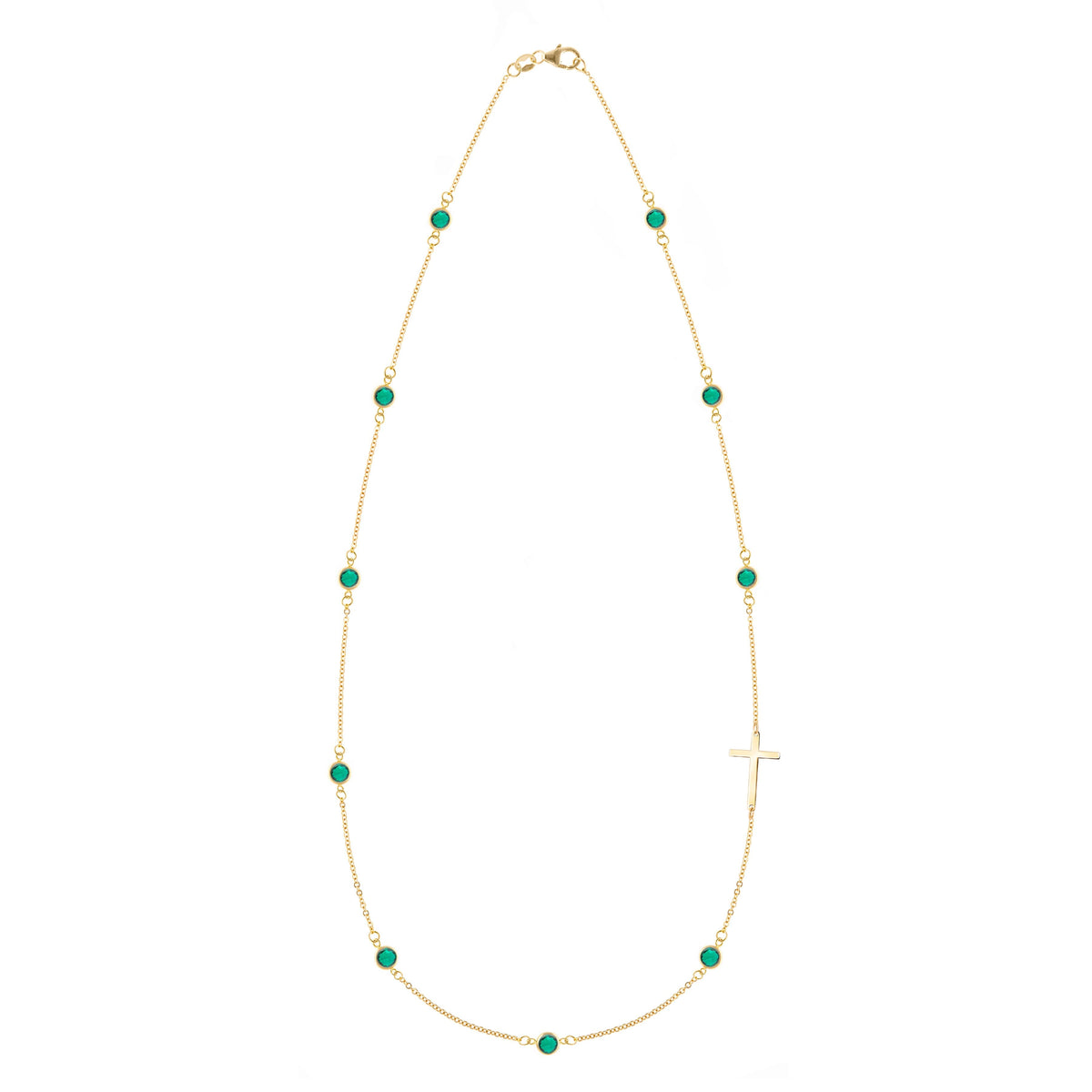 Bayberry Emerald Birthstone Cross Necklace in 14k Gold (May)