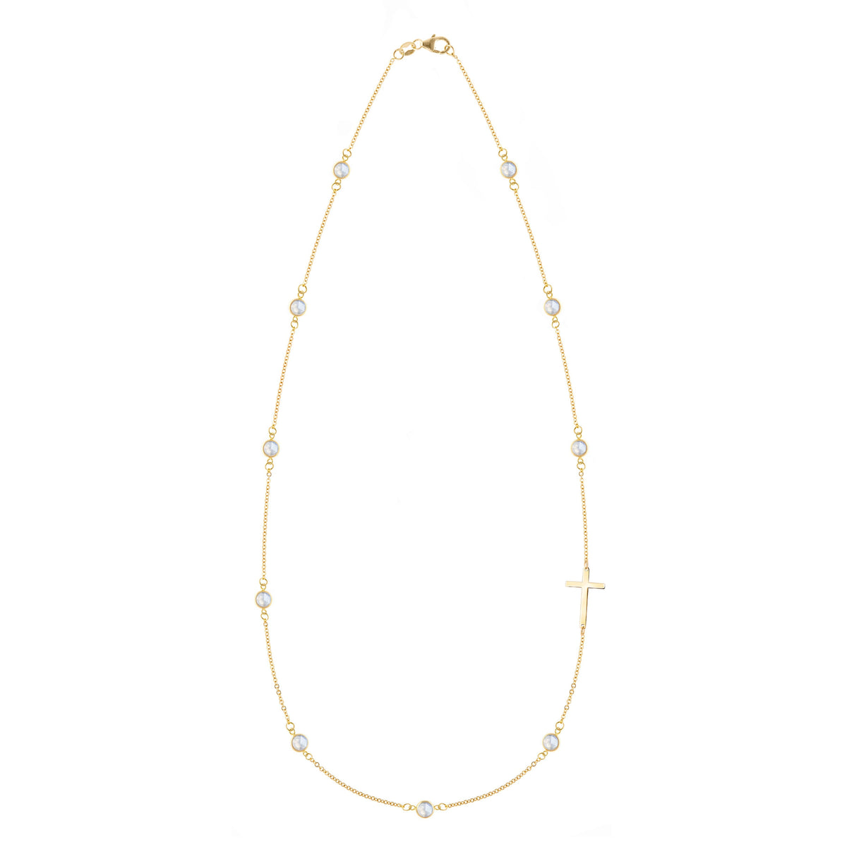Bayberry Moonstone Birthstone Cross Necklace in 14k Gold (June)