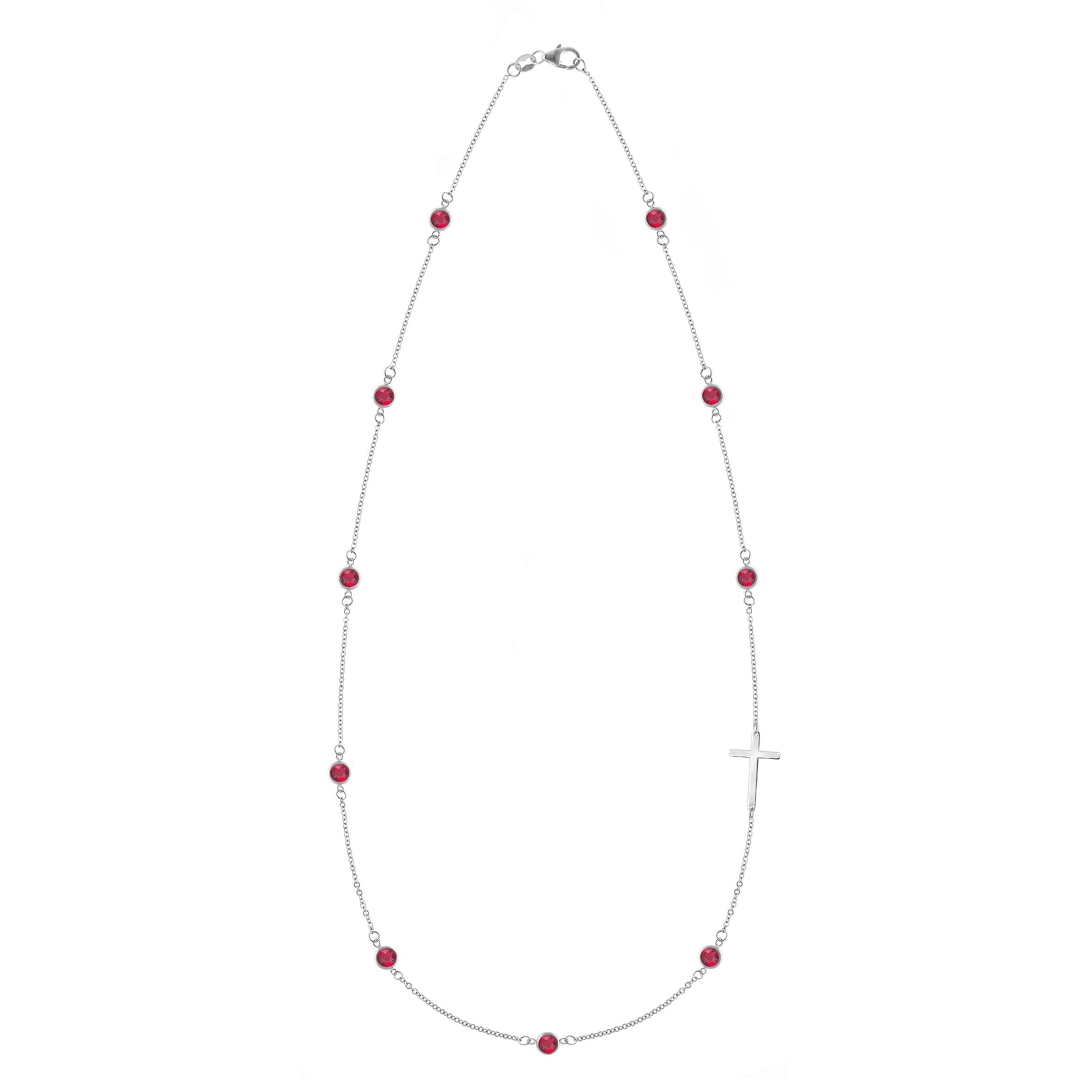 Bayberry Ruby Birthstone Cross Necklace in 14k Gold (July)