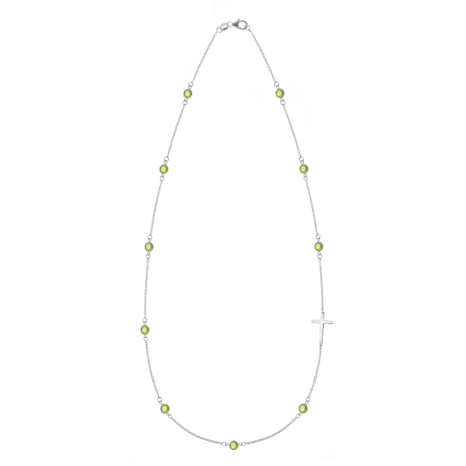 Bayberry Peridot Birthstone Cross Necklace in 14k Gold (August)