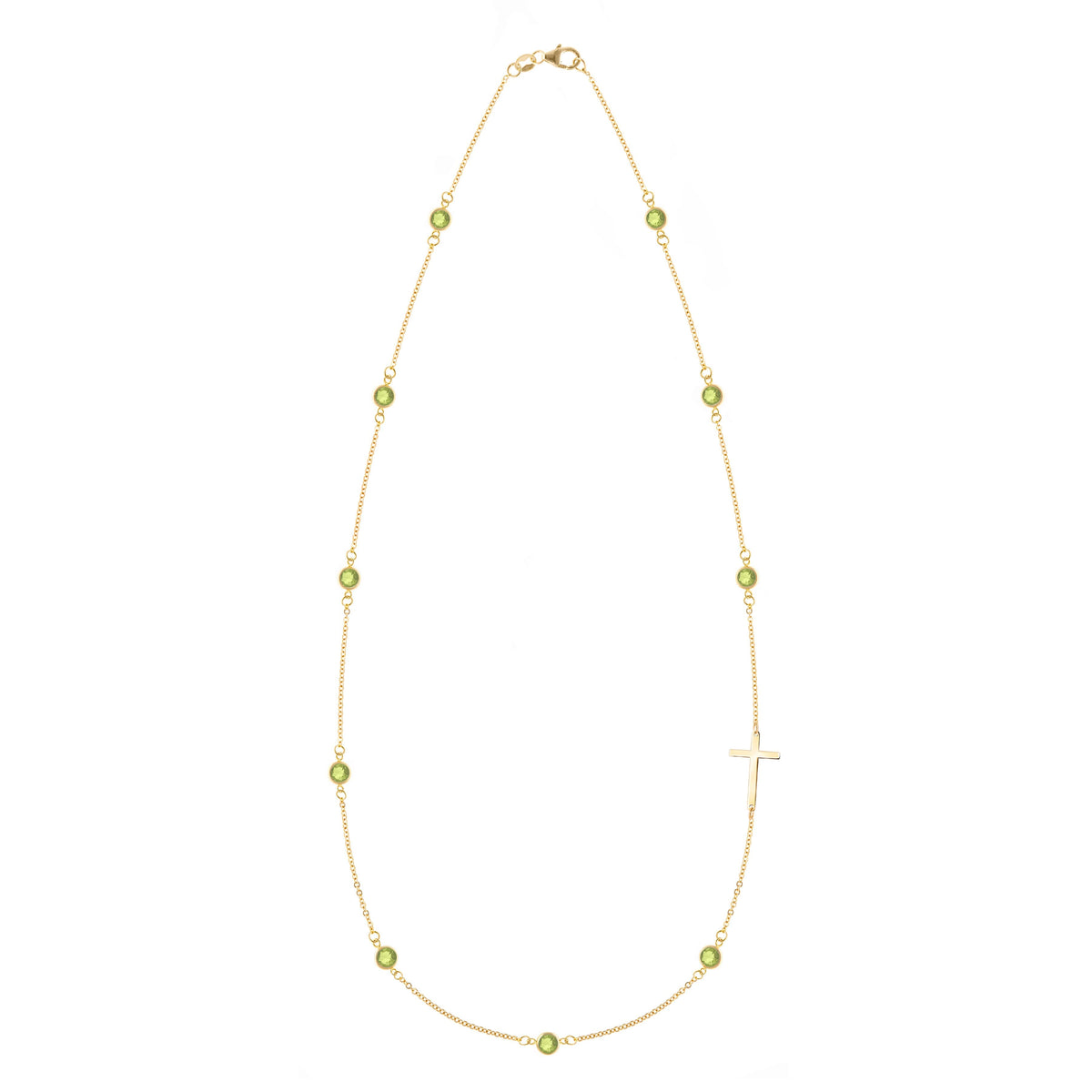 Bayberry Peridot Birthstone Cross Necklace in 14k Gold (August)