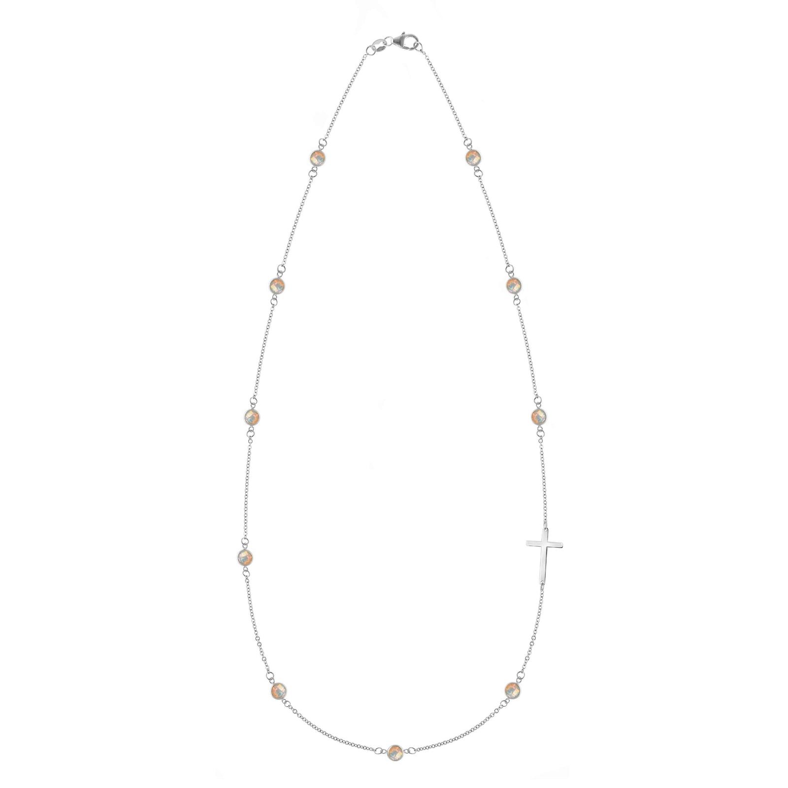 Bayberry Opal Birthstone Cross Necklace in 14k Gold (October)