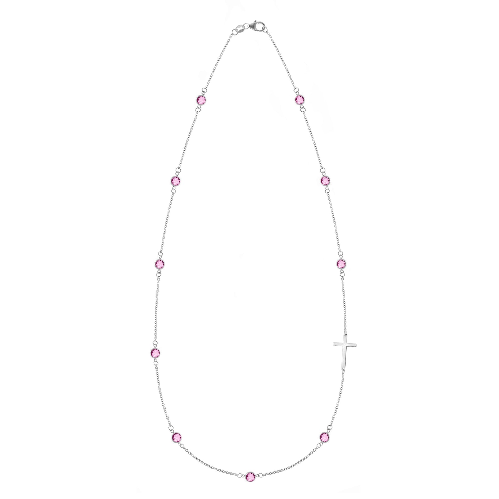 Bayberry Pink Sapphire Birthstone Cross Necklace in 14k Gold (October)