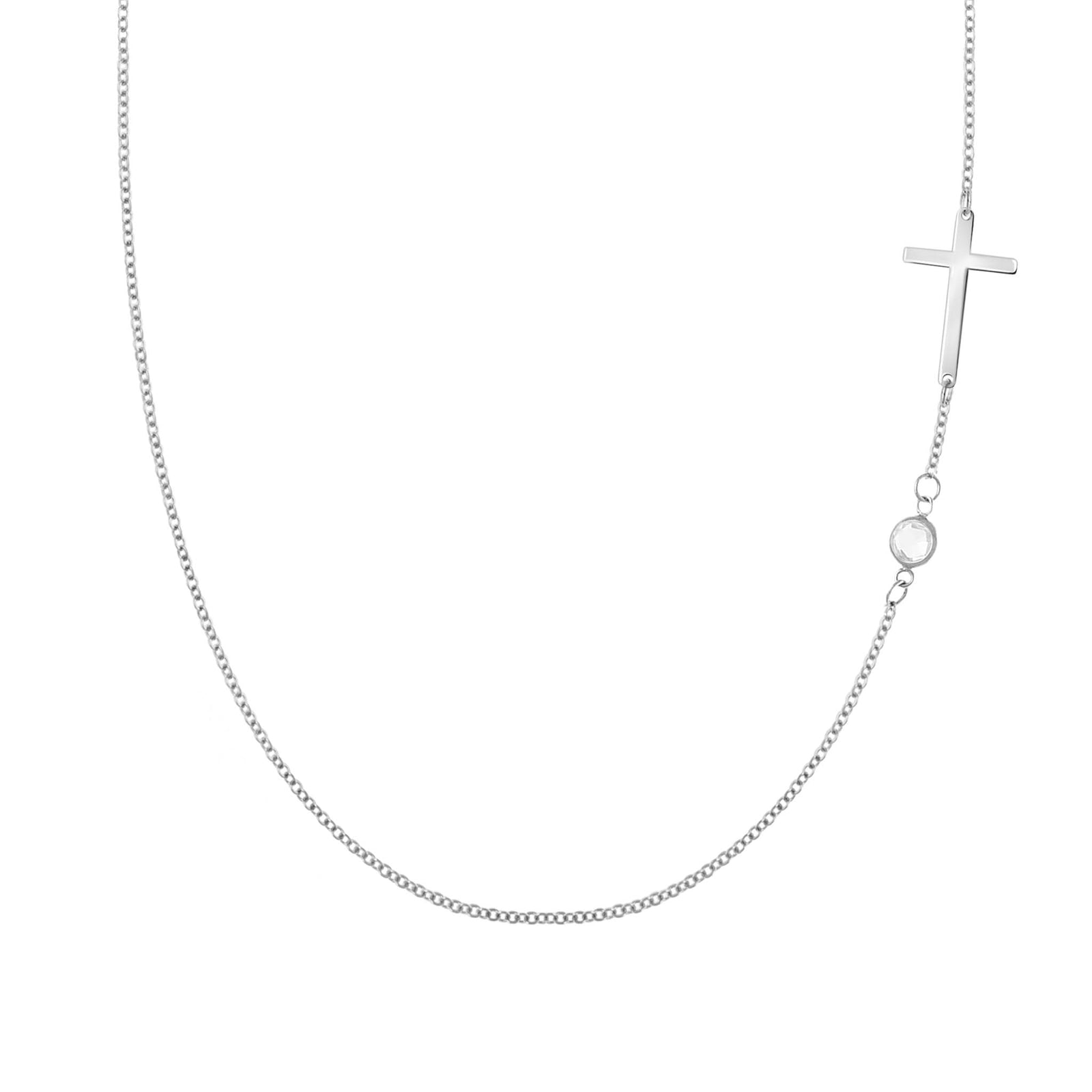 Cross & Petite 1 Birthstone Necklace in 14k Gold