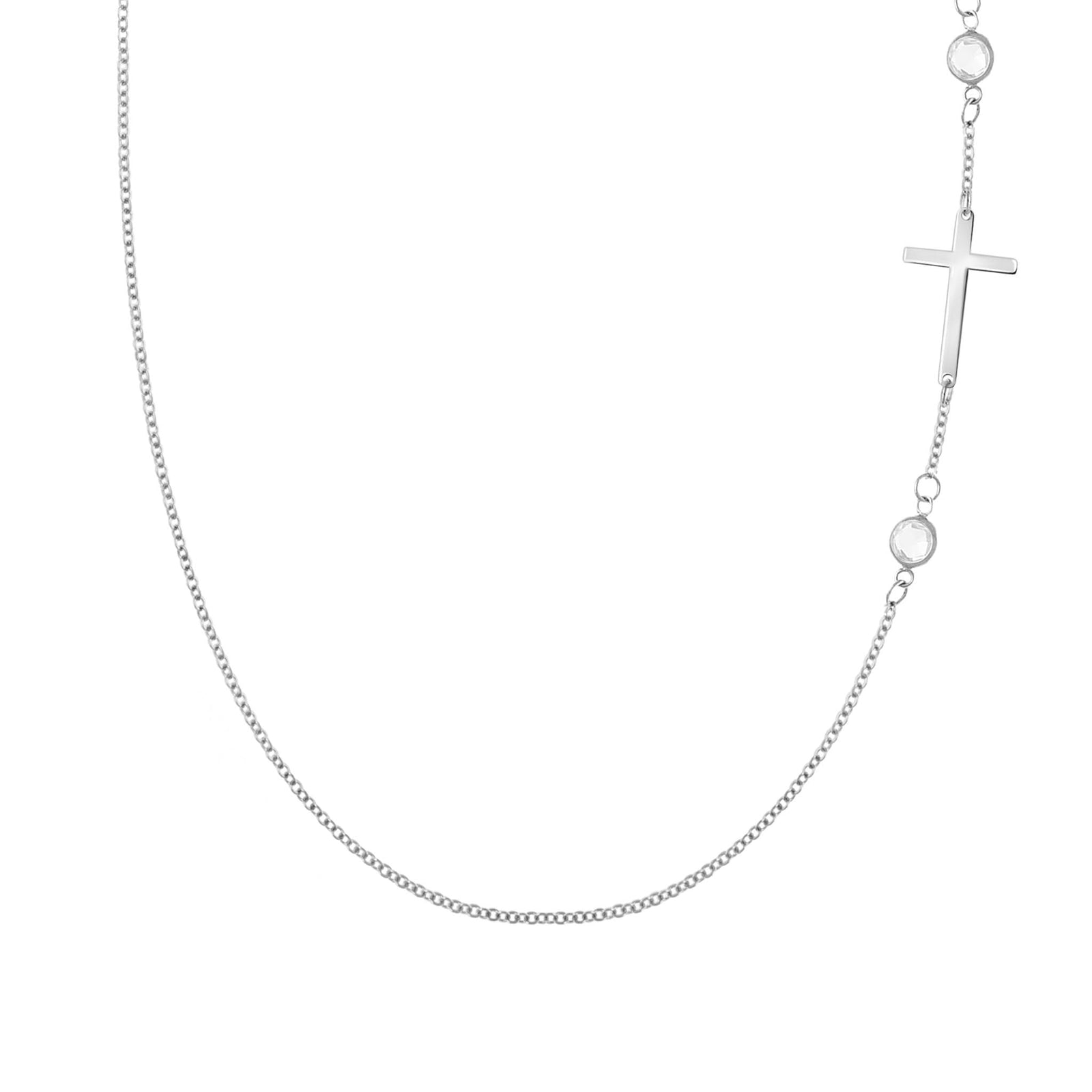 Cross & Petite 2 Birthstone Necklace in 14k Gold