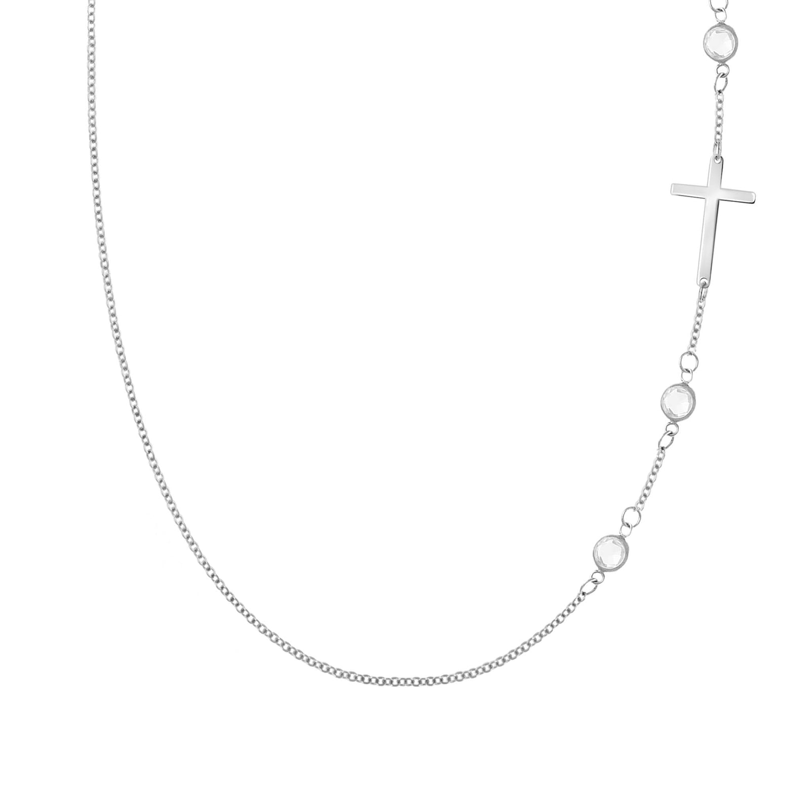 Cross & Petite 3 Birthstone Necklace in 14k Gold