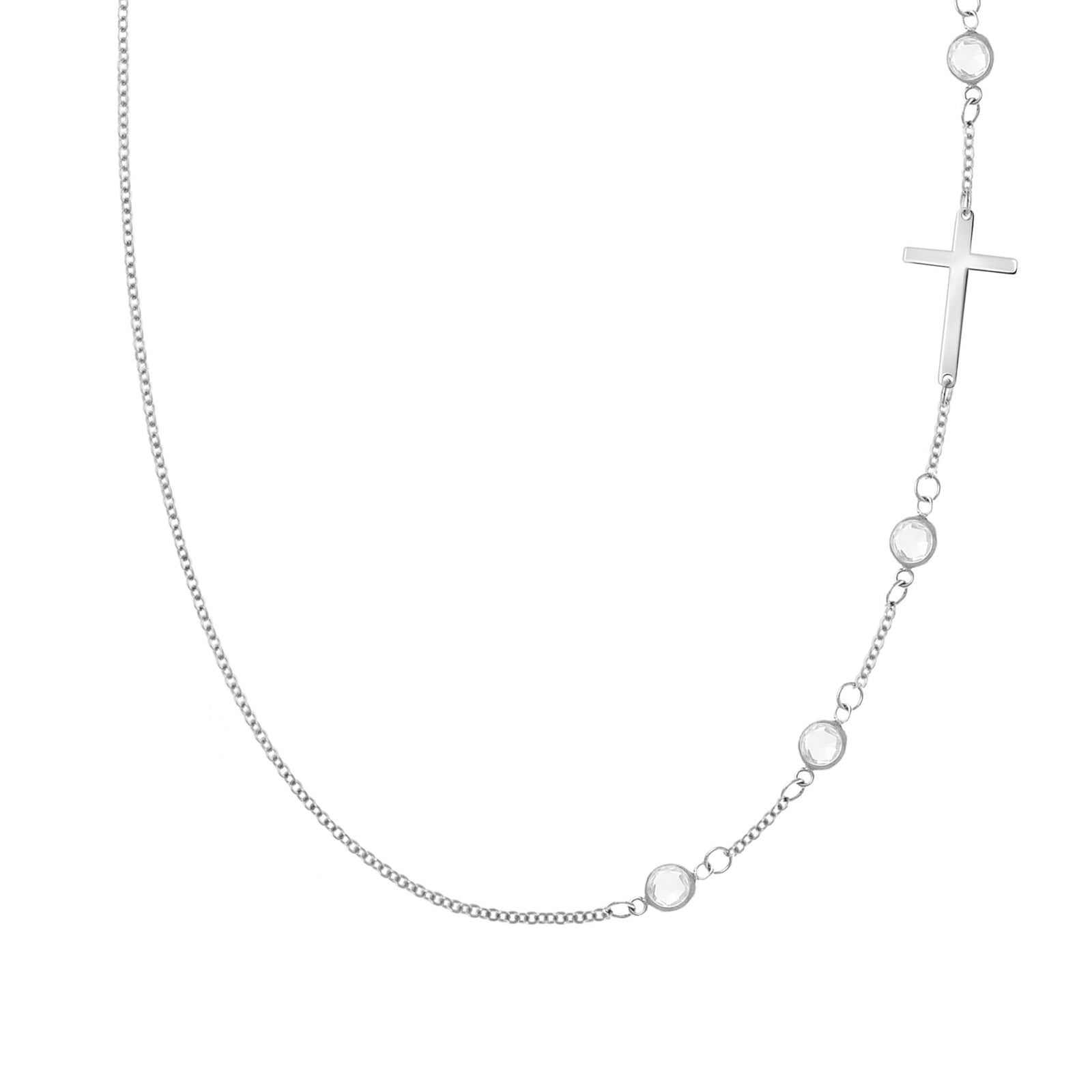 Cross & Petite 4 Birthstone Necklace in 14k Gold