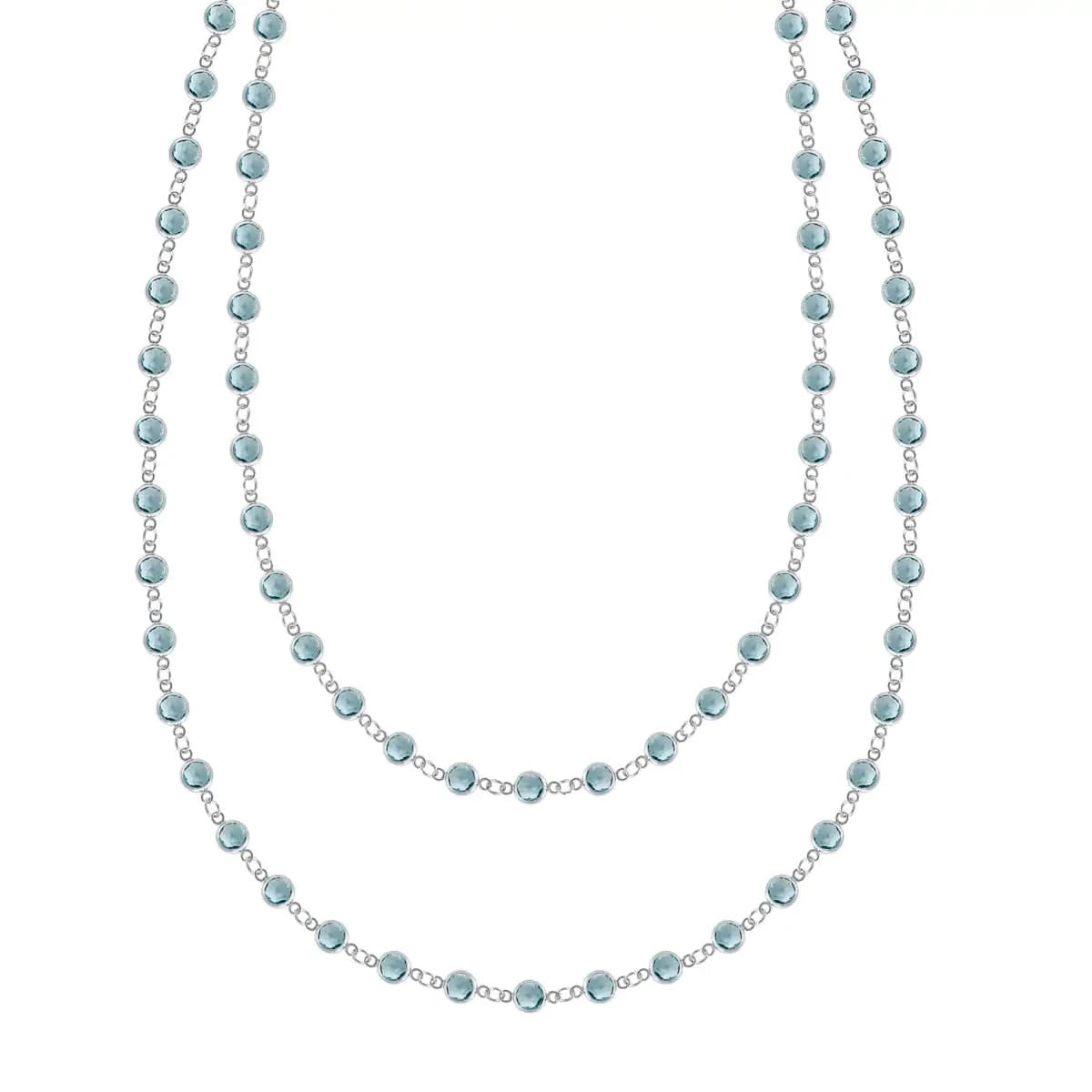 Newport Wrap necklace featuring 4 mm briolette cut Nantucket blue topaz bezel set in 14k white gold