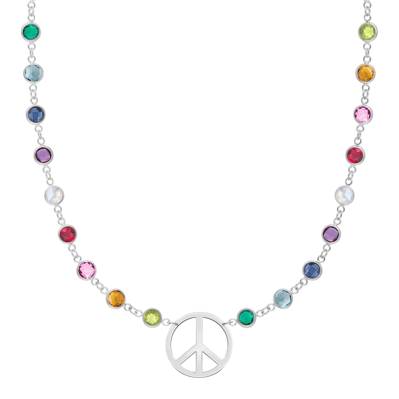 Rainbow Large Peace Sign Newport Necklace in 14k Gold