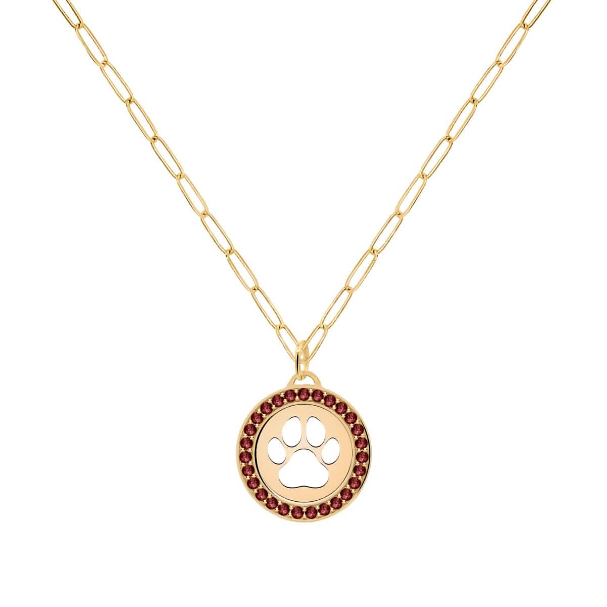 Paw & Garnet Pendant in 14k Gold (January)