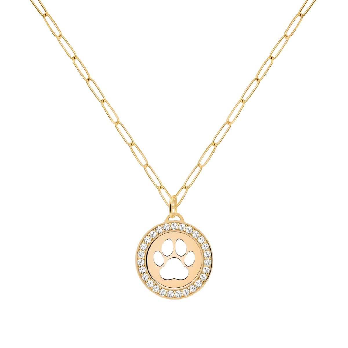 Paw & White Topaz Pendant in 14k Gold (April)