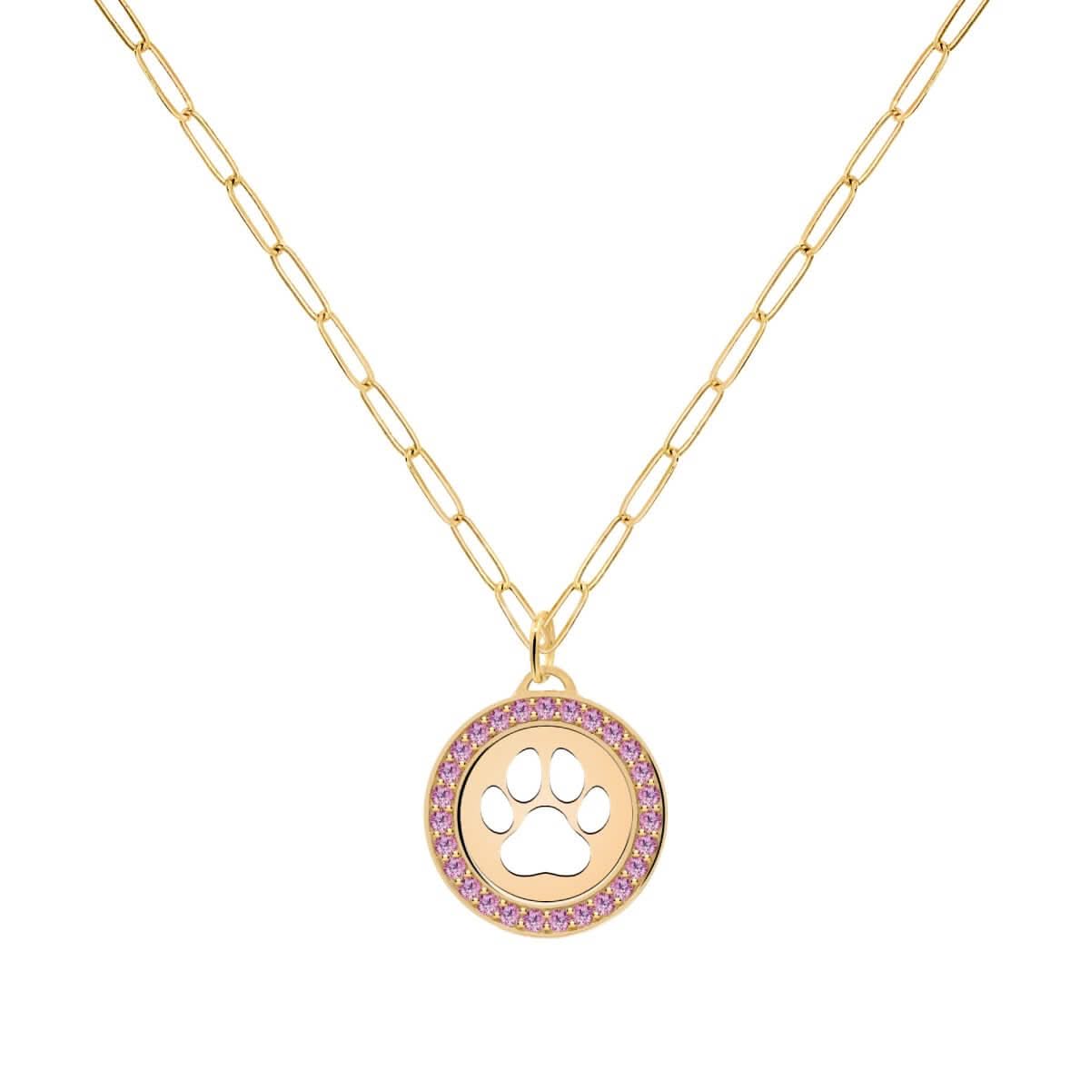 Paw & Pink Sapphire Pendant in 14k Gold (October)