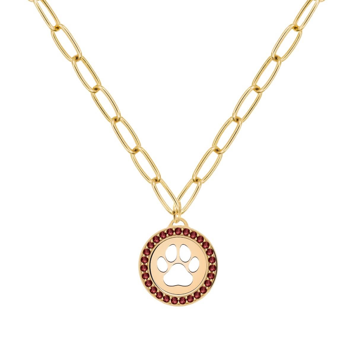 Paw & Garnet Pendant in 14k Gold (January)
