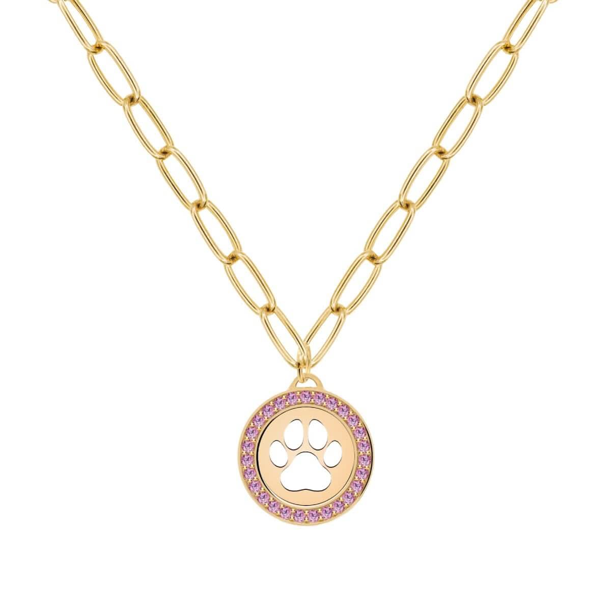 Paw & Pink Sapphire Pendant in 14k Gold (October)