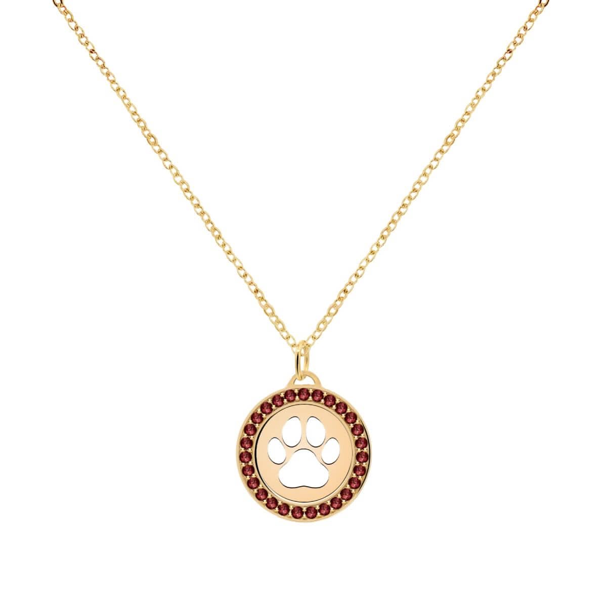 Paw & Garnet Pendant in 14k Gold (January)