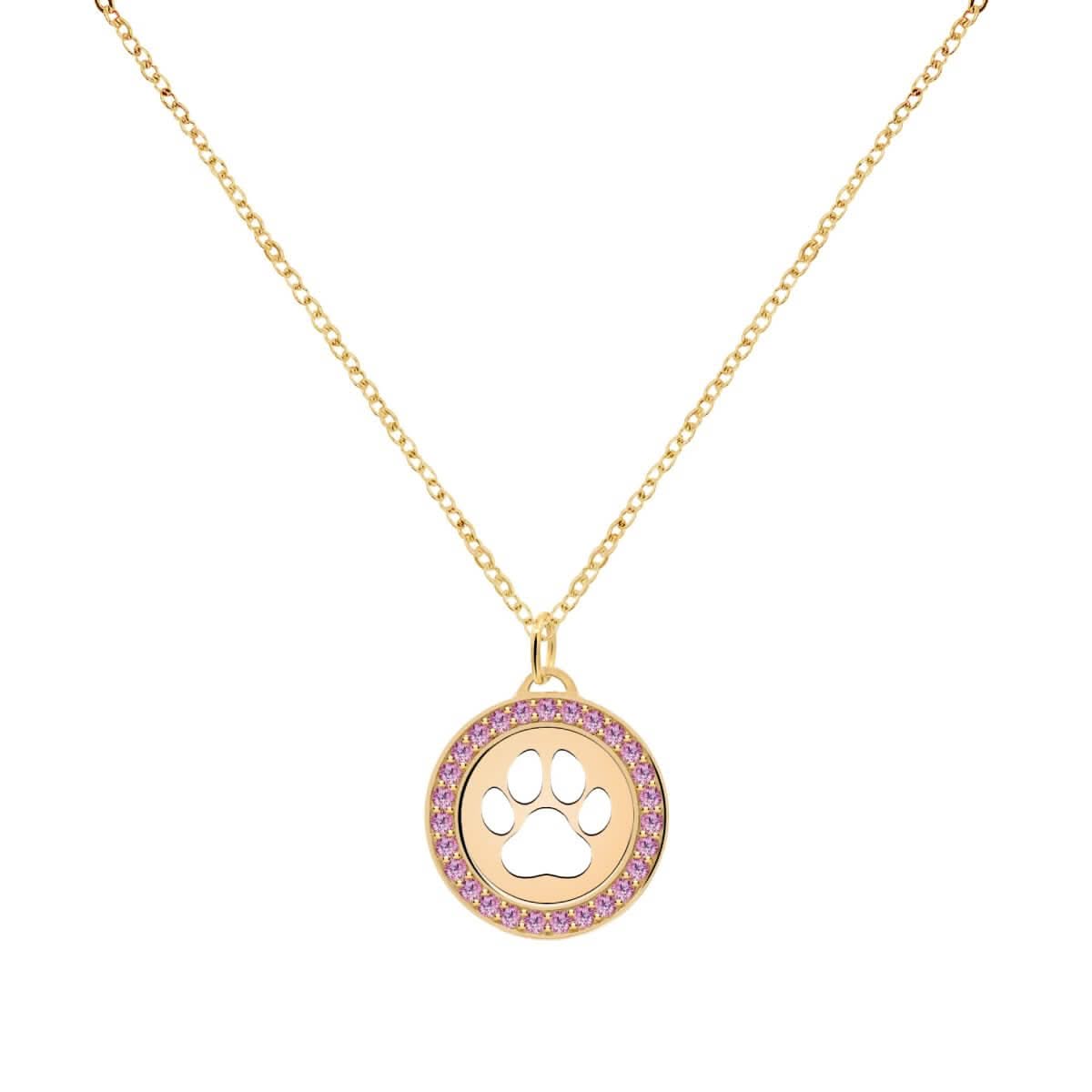 Paw & Pink Sapphire Pendant in 14k Gold (October)
