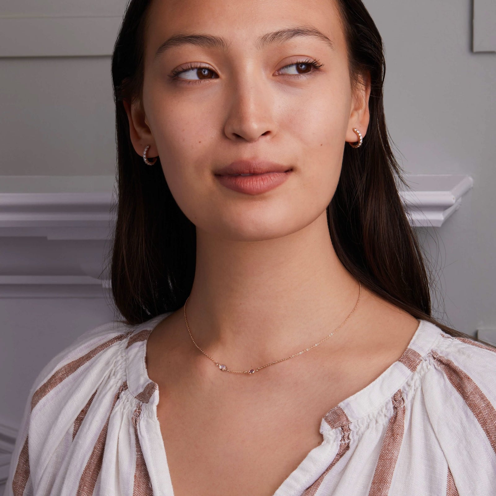 Petite 2 Birthstone Necklace in 14k Gold (Centered)