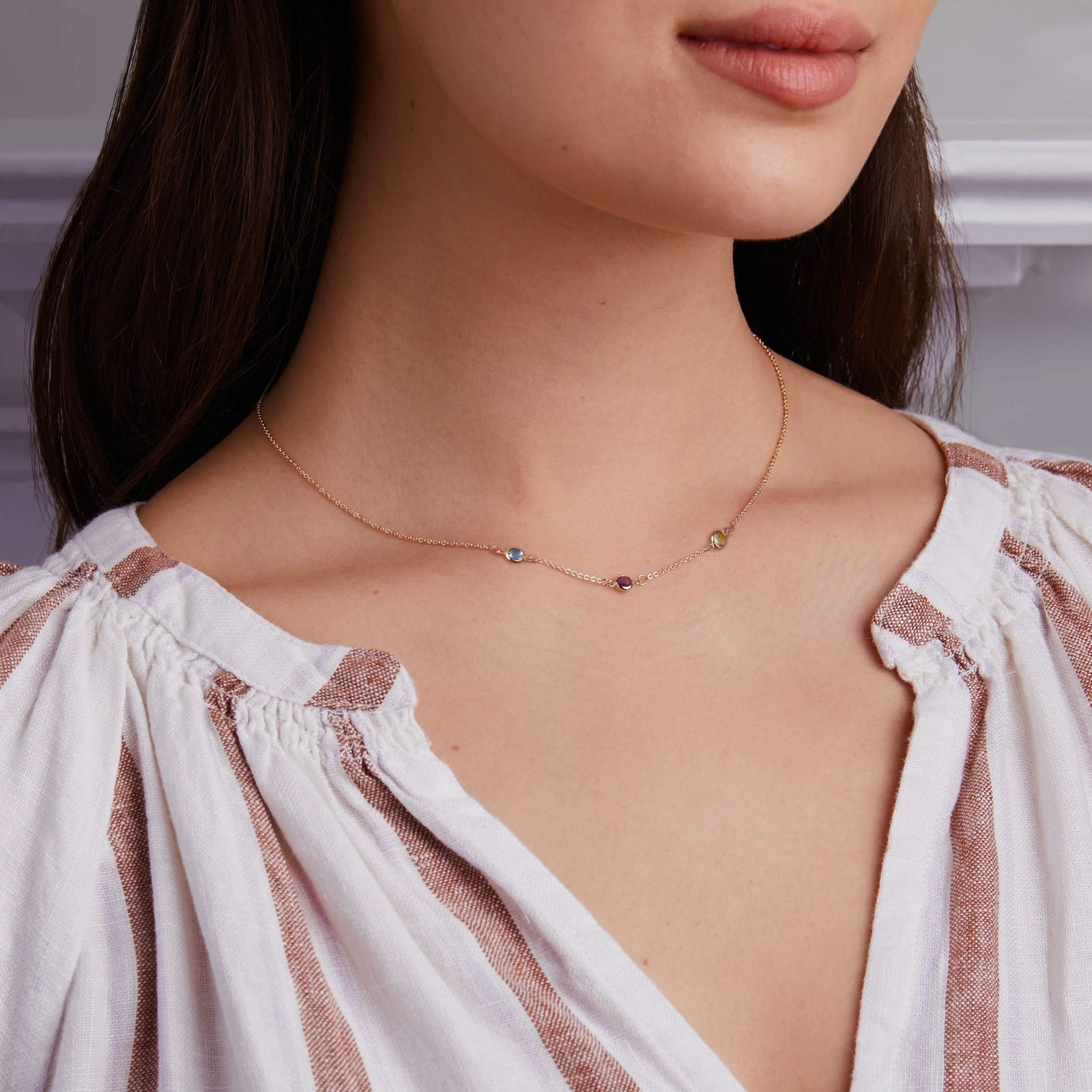 Petite 3 Birthstone Necklace in 14k Gold
