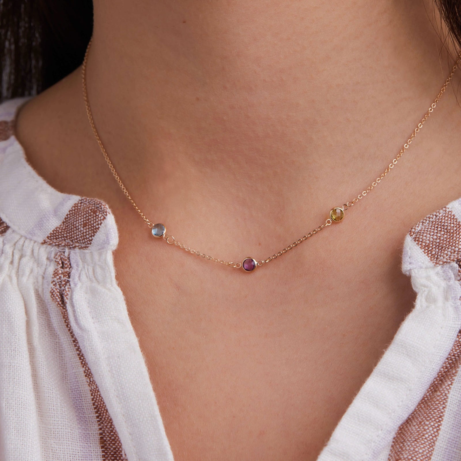Petite 3 Birthstone Necklace in 14k Gold