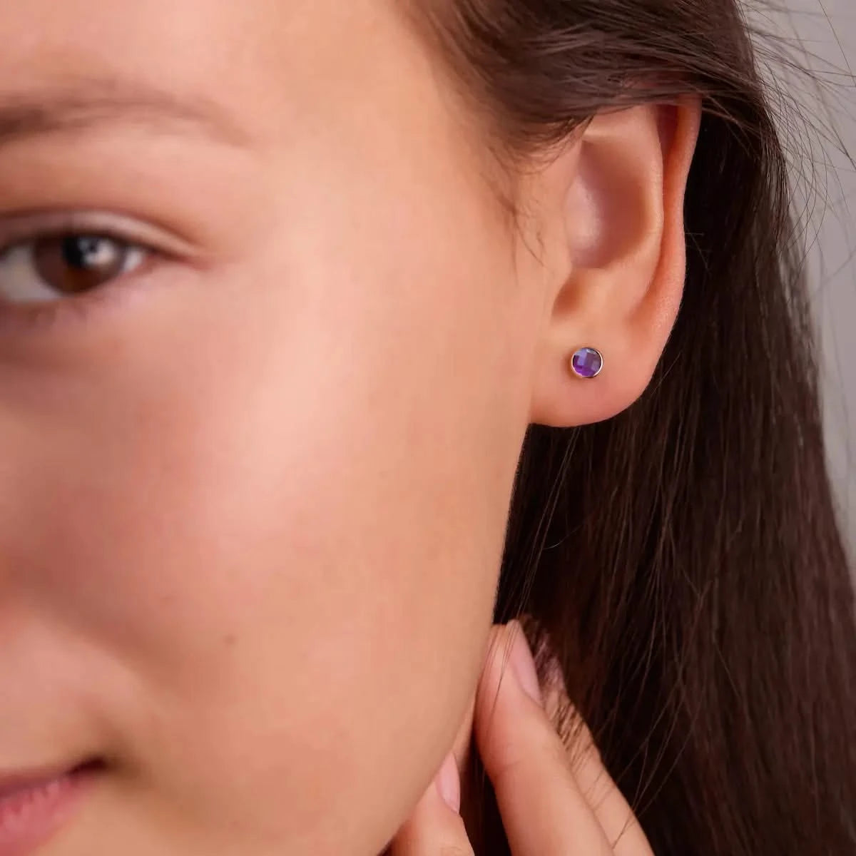 Petite Amethyst Stud Earrings in 14k Gold (February)