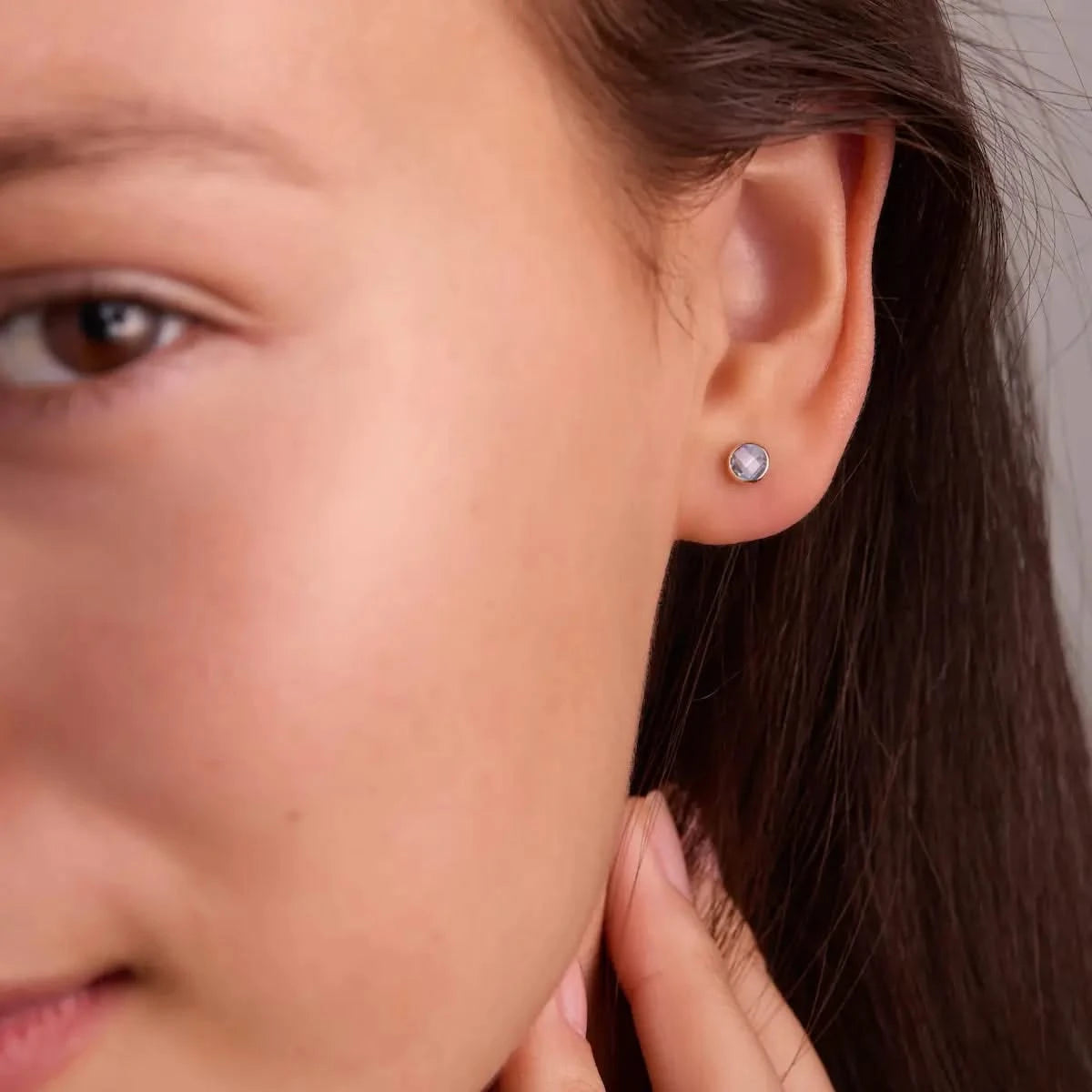 Petite Aquamarine Stud Earrings in 14k Gold (March)