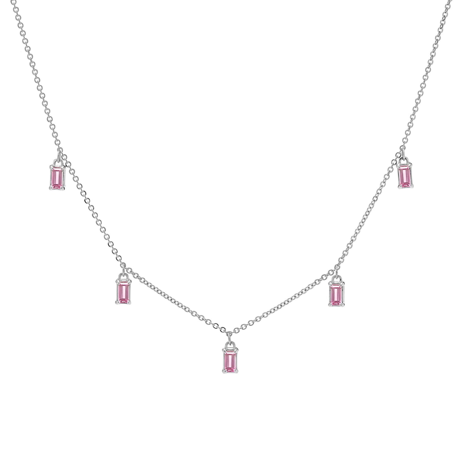 Providence 5 Pink Sapphire Drop Necklace in 14k Gold (October)