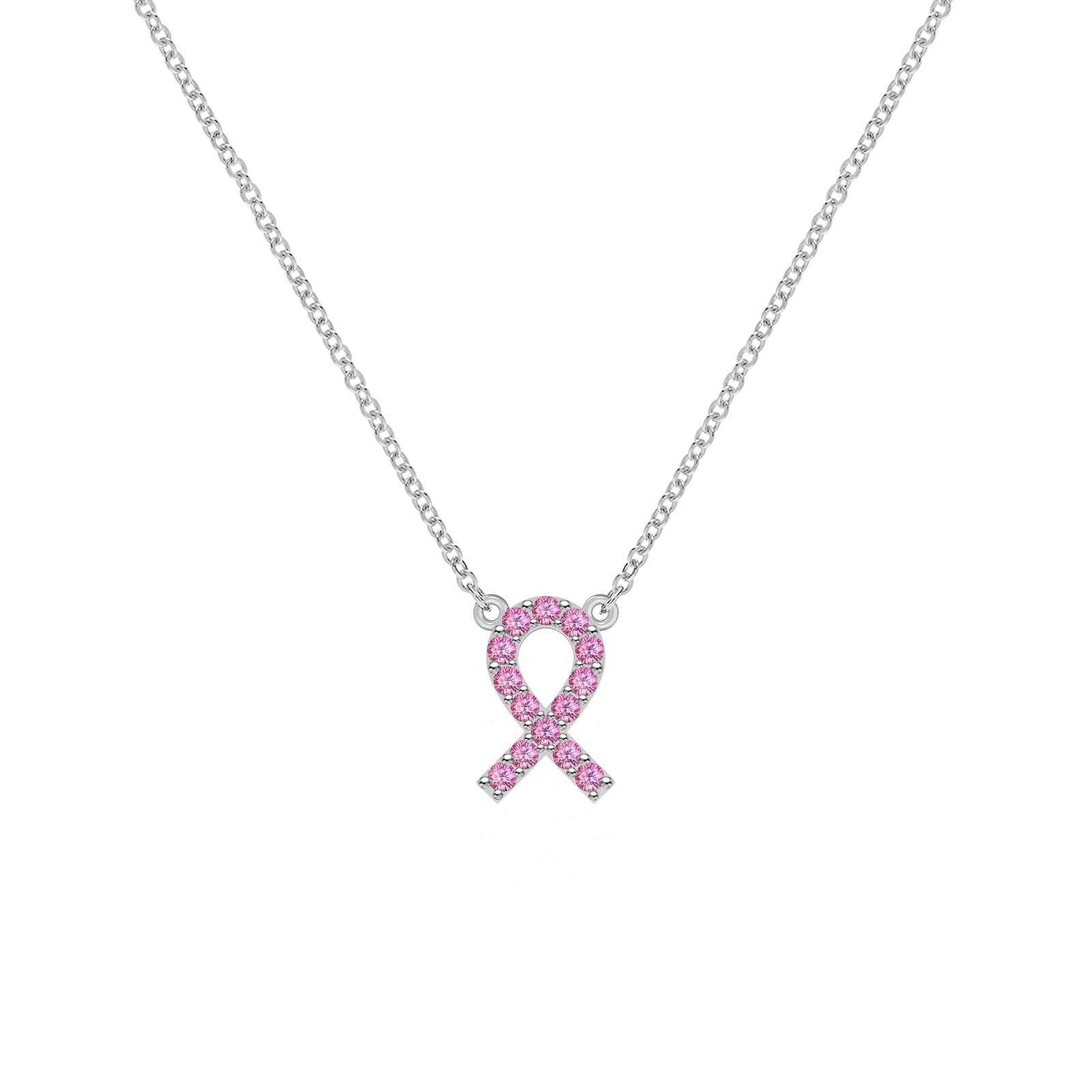 Pink Awareness Pave Ribbon Necklace in 14k Gold