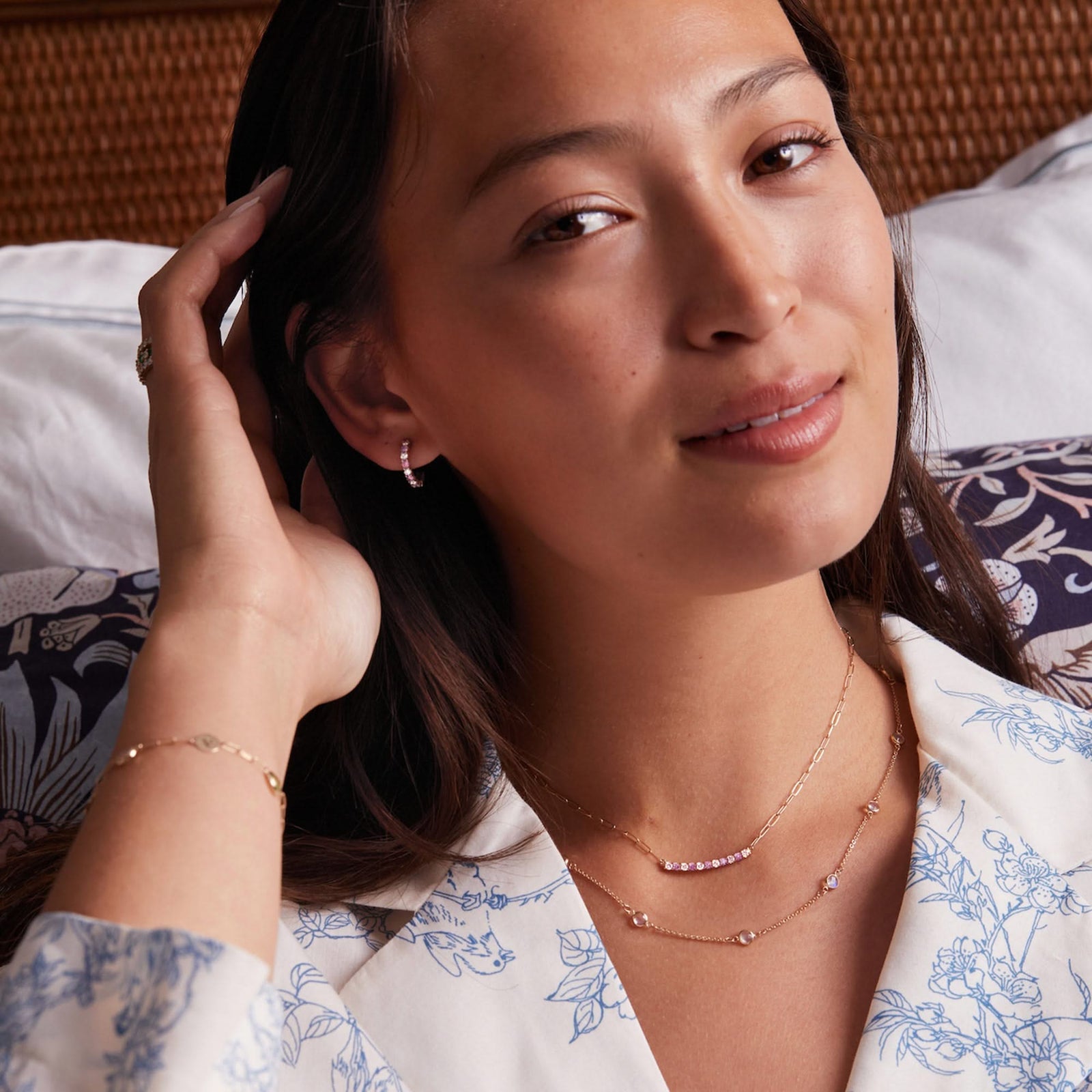 Rosecliff Diamond & Pink Sapphire Bar Adelaide Mini Necklace in 14k Gold (October)