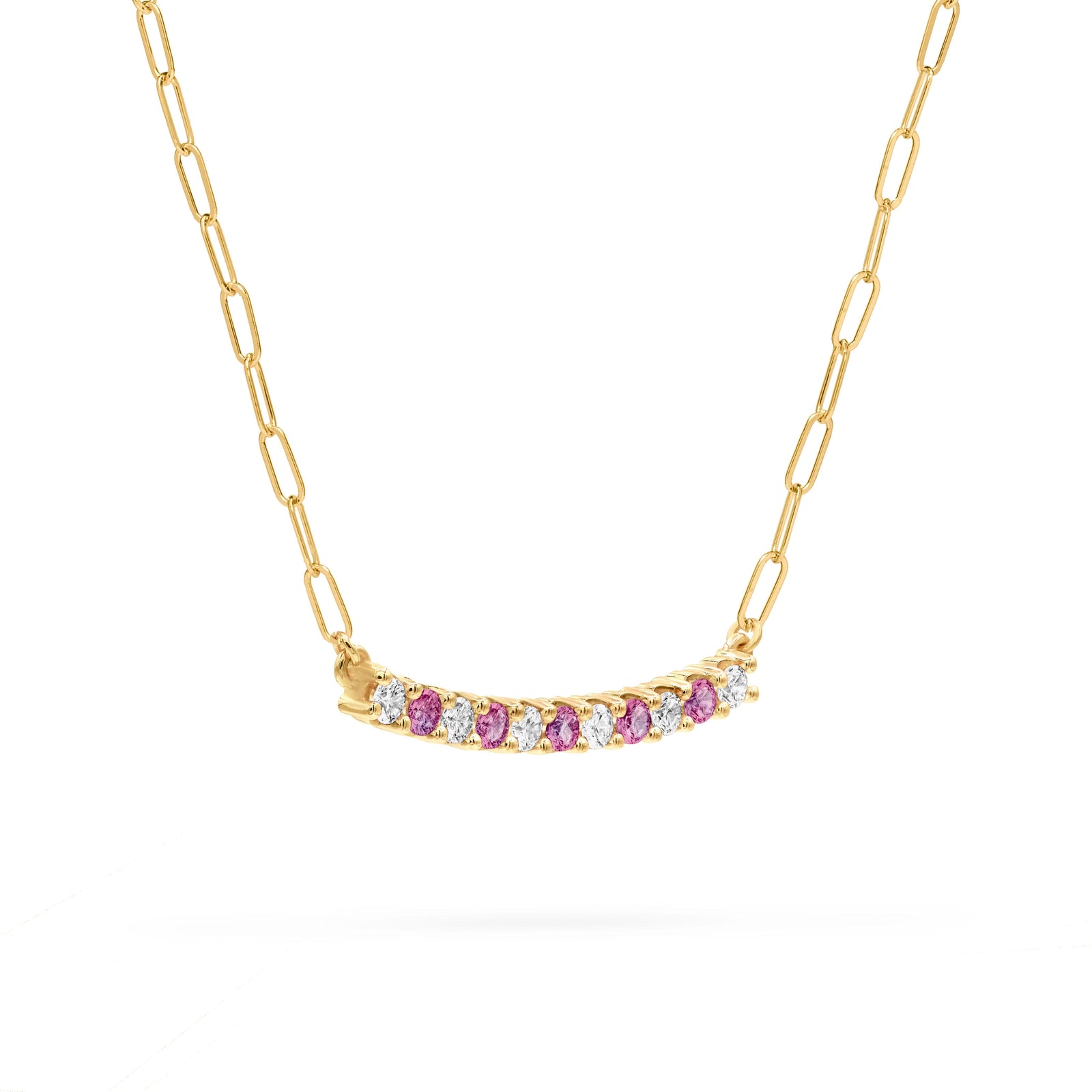 Rosecliff Diamond & Pink Sapphire Bar Adelaide Mini Necklace in 14k Gold (October)