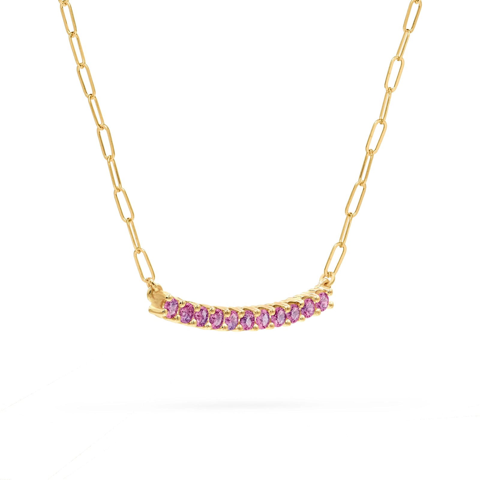 Rosecliff Pink Sapphire Bar Adelaide Mini Necklace in 14k Gold (October)