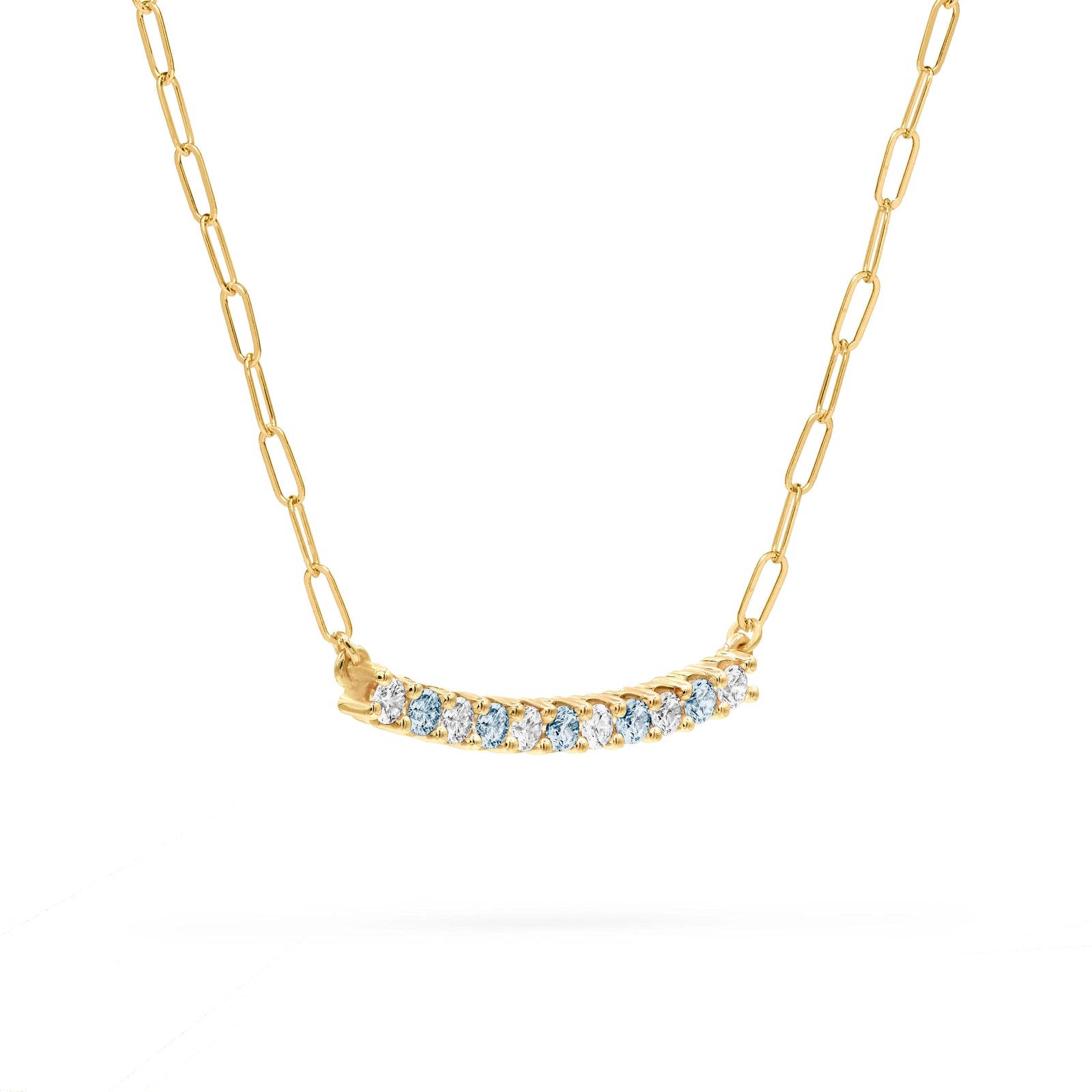 Rosecliff Diamond & Nantucket Blue Topaz Bar Adelaide Mini Necklace in 14k Gold (December)