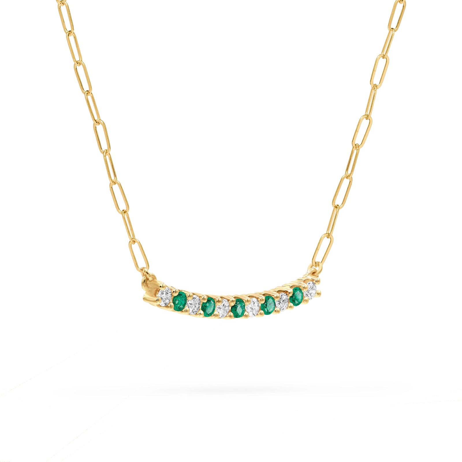 Rosecliff Diamond & Emerald Bar Adelaide Mini Necklace in 14k Gold (May)
