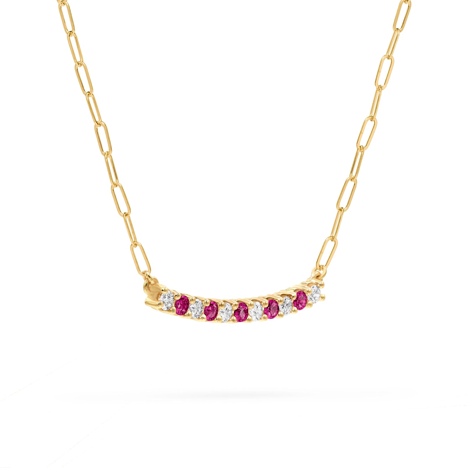 Rosecliff Diamond & Ruby Bar Adelaide Mini Necklace in 14k Gold (July)