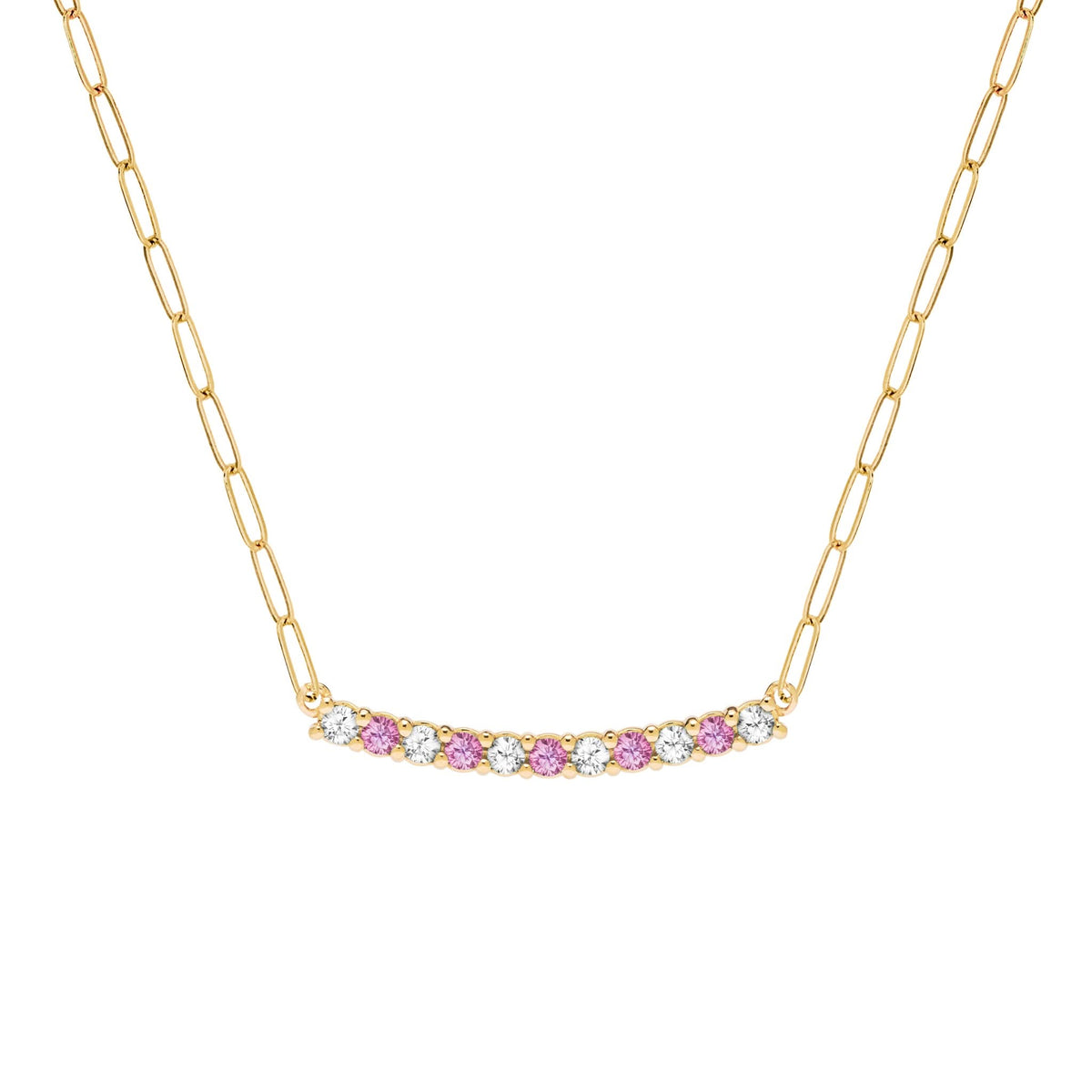 Rosecliff Diamond & Pink Sapphire Bar Adelaide Mini Necklace in 14k Gold (October)
