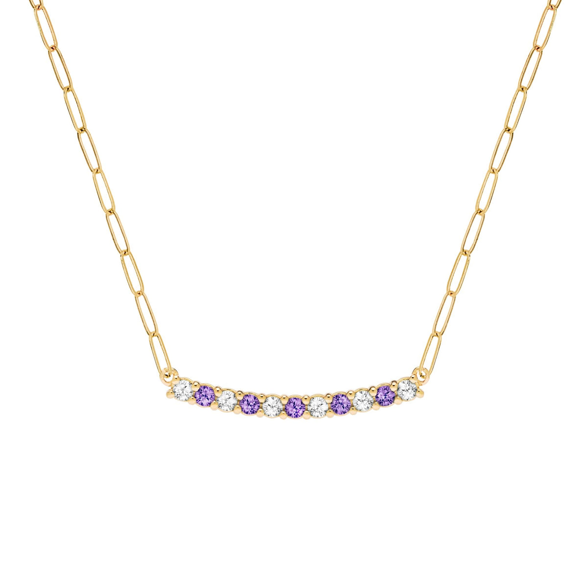 Rosecliff Diamond & Amethyst Bar Adelaide Mini Necklace in 14k Gold (February)